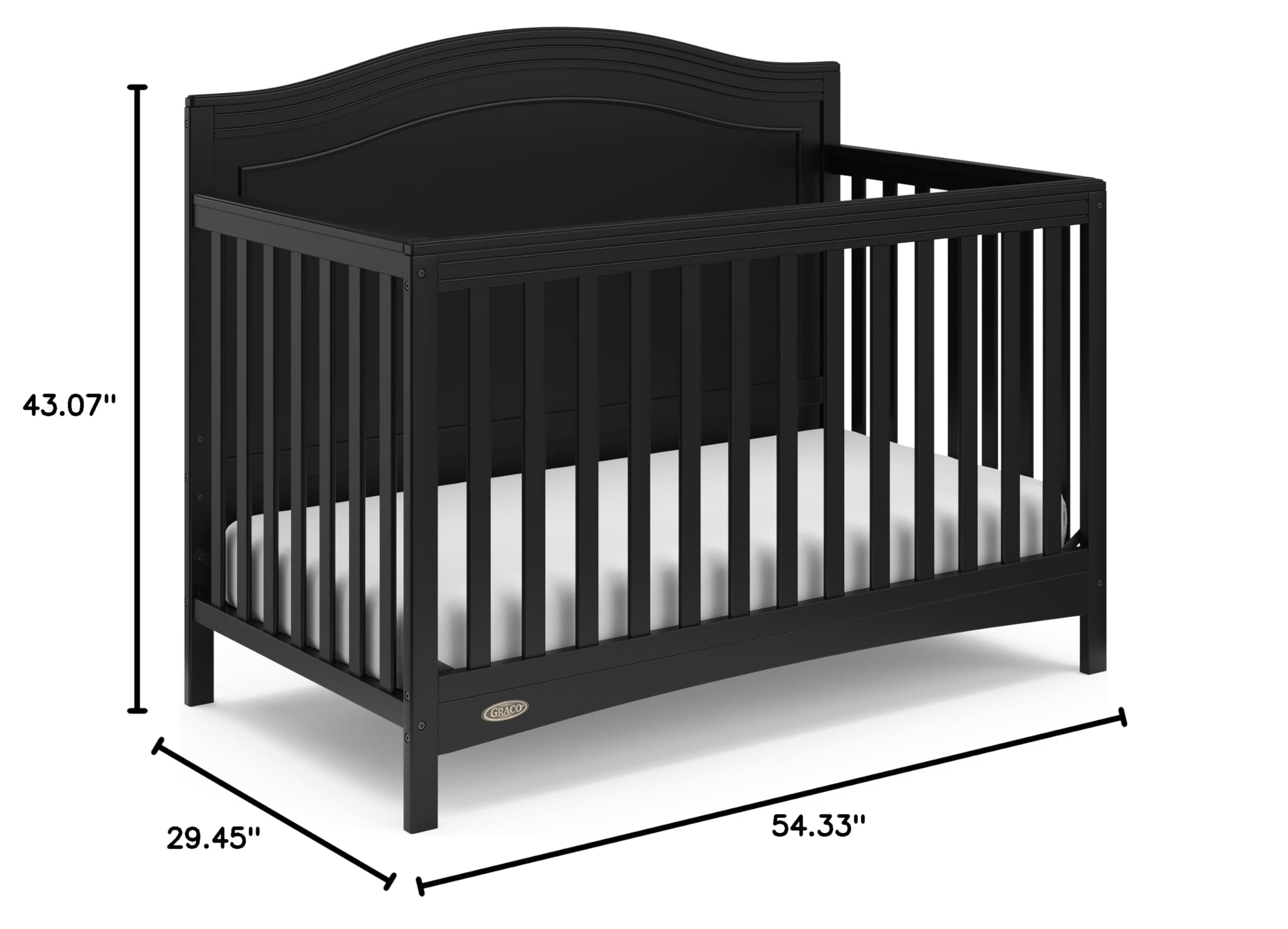 Graco Paris 4-in-1 Convertible Baby Crib in Black | GREENGUARD Gold Certified | Converts to Toddler Bed, Daybed & Full Bed | Adjustable Mattress Base | Fits Standard Crib Mattress | Perfect for Nursery, Daycare & Guest Room