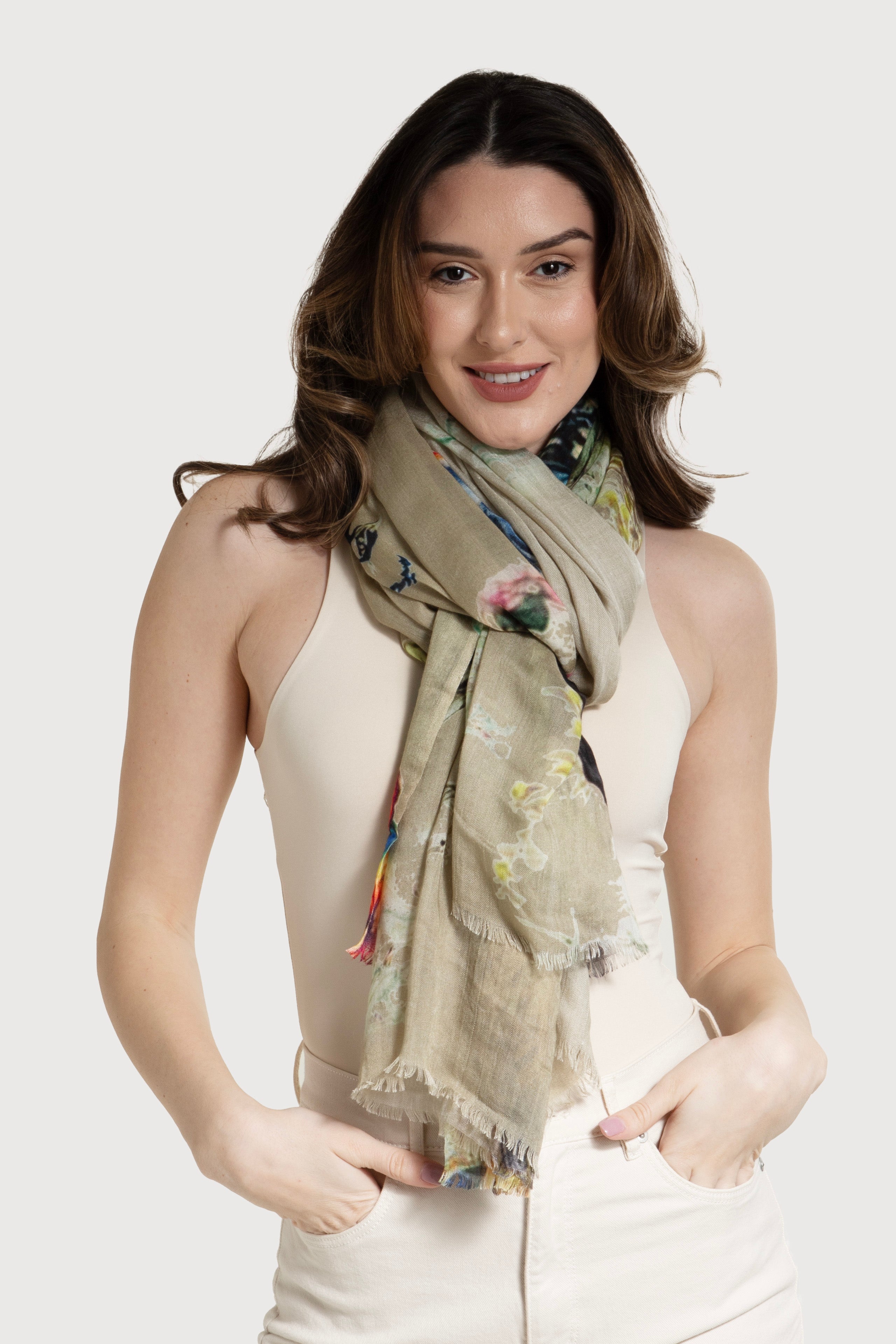 Elegant Peacock Garden Scarf - Lightweight Floral Print Shawl for Women - Perfect for Spring Outfits, Beach Cover-ups, and Evening Events