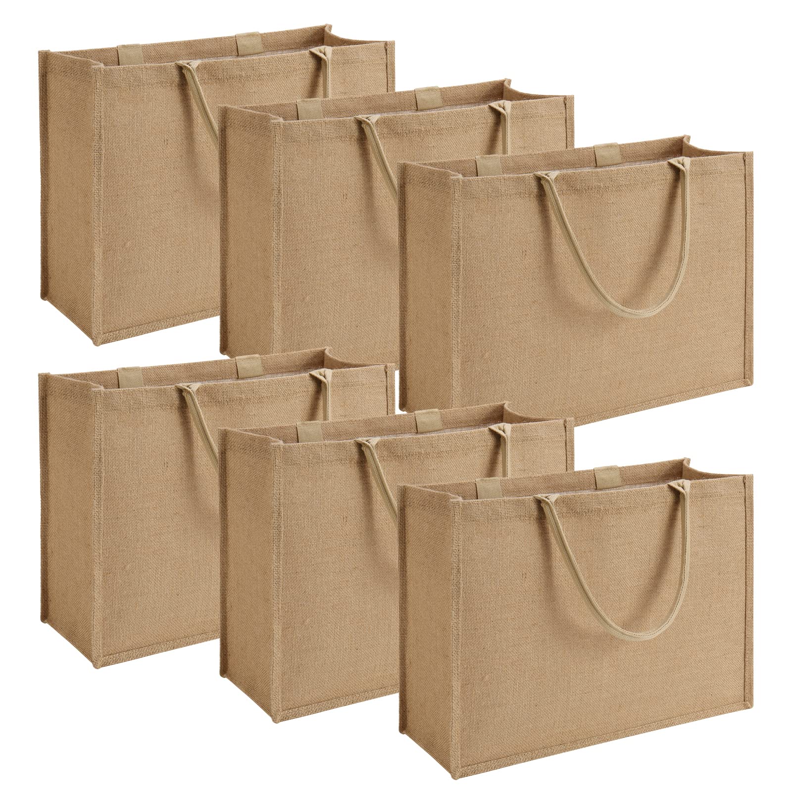 Eco-Friendly Burlap Tote Bags with Handles - Extra Large 17.7”x13.8”x7” Jute Shopping Bags (6 Pack) | Reusable Grocery Totes for Beach, Halloween Gift Wrapping, DIY Crafts & Farmers Market | Durable Natural Fiber Bags for Sustainable Shopping