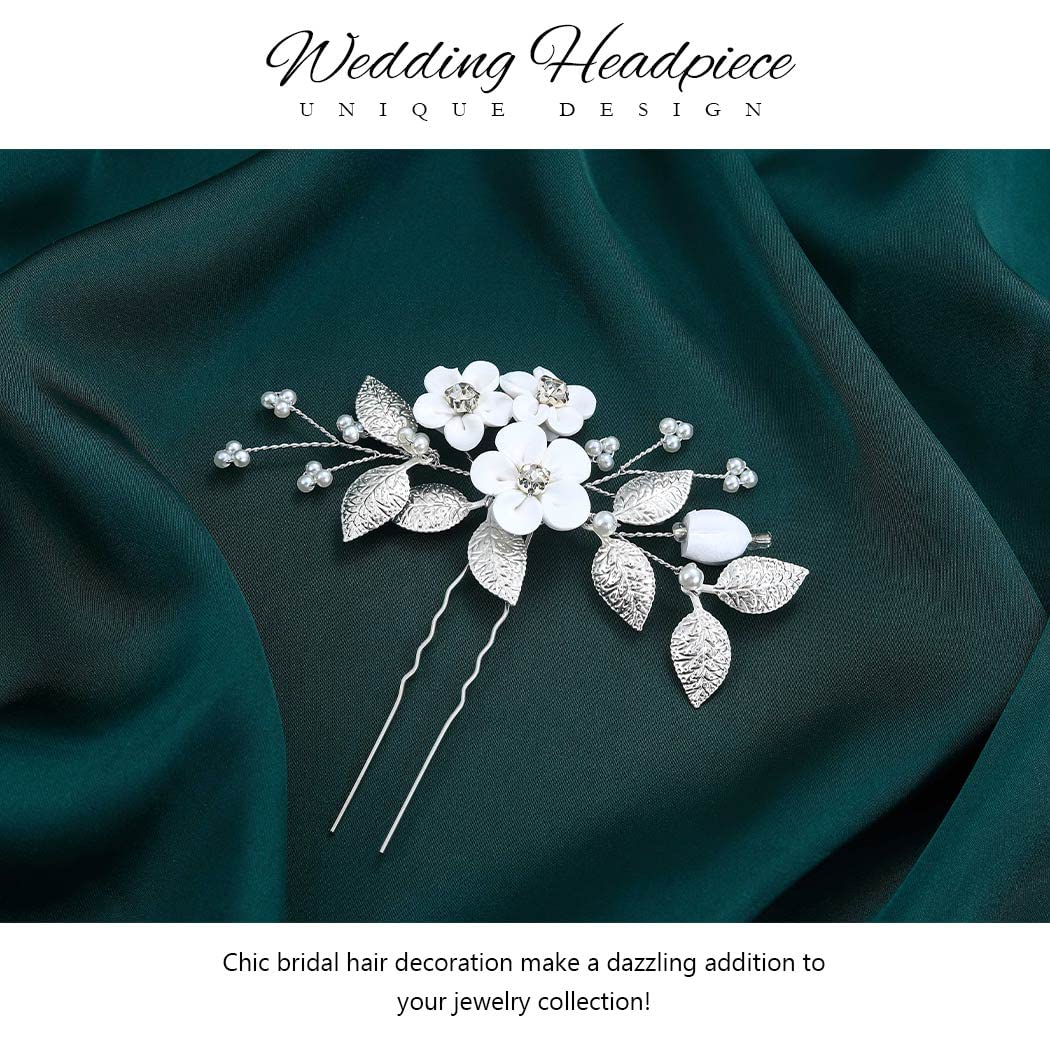 Relandy Silver Flower Hair Pins with Pearls - Elegant Bridal Hair Clips for Women & Girls | Perfect for Weddings, Prom, and Special Occasions