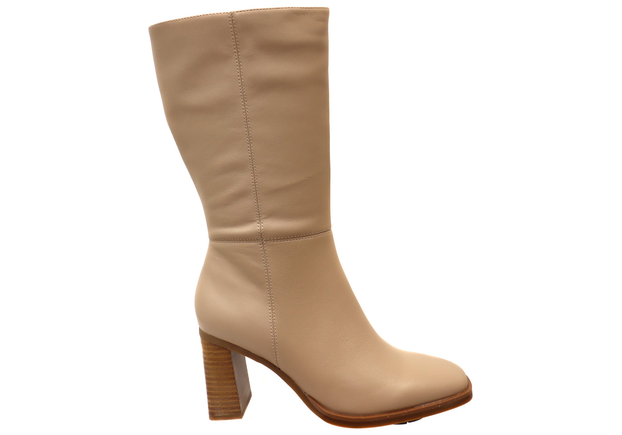 Hush Puppies Women's Leather Heeled Mid Calf Boots in Nude - Comfortable & Stylish Ankle Booties for Work, Date Night & Fall Fashion