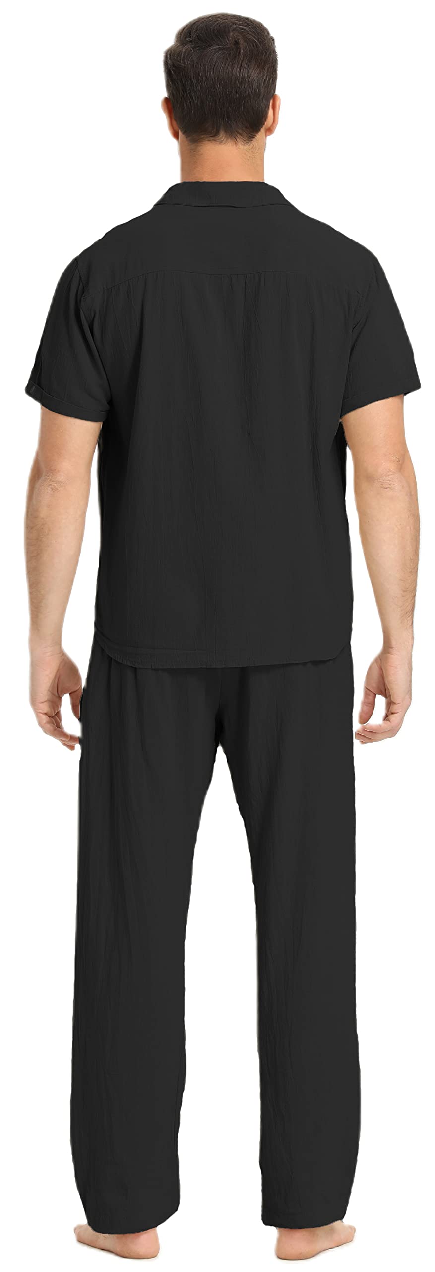 RPOVIG Men's Linen Shirt & Pants Set - 2 Piece Breathable Short Sleeve Shirt with Yoga Pants for Beach, Wedding & Casual Outfits | Summer Comfort Wear for Vacation & Relaxation