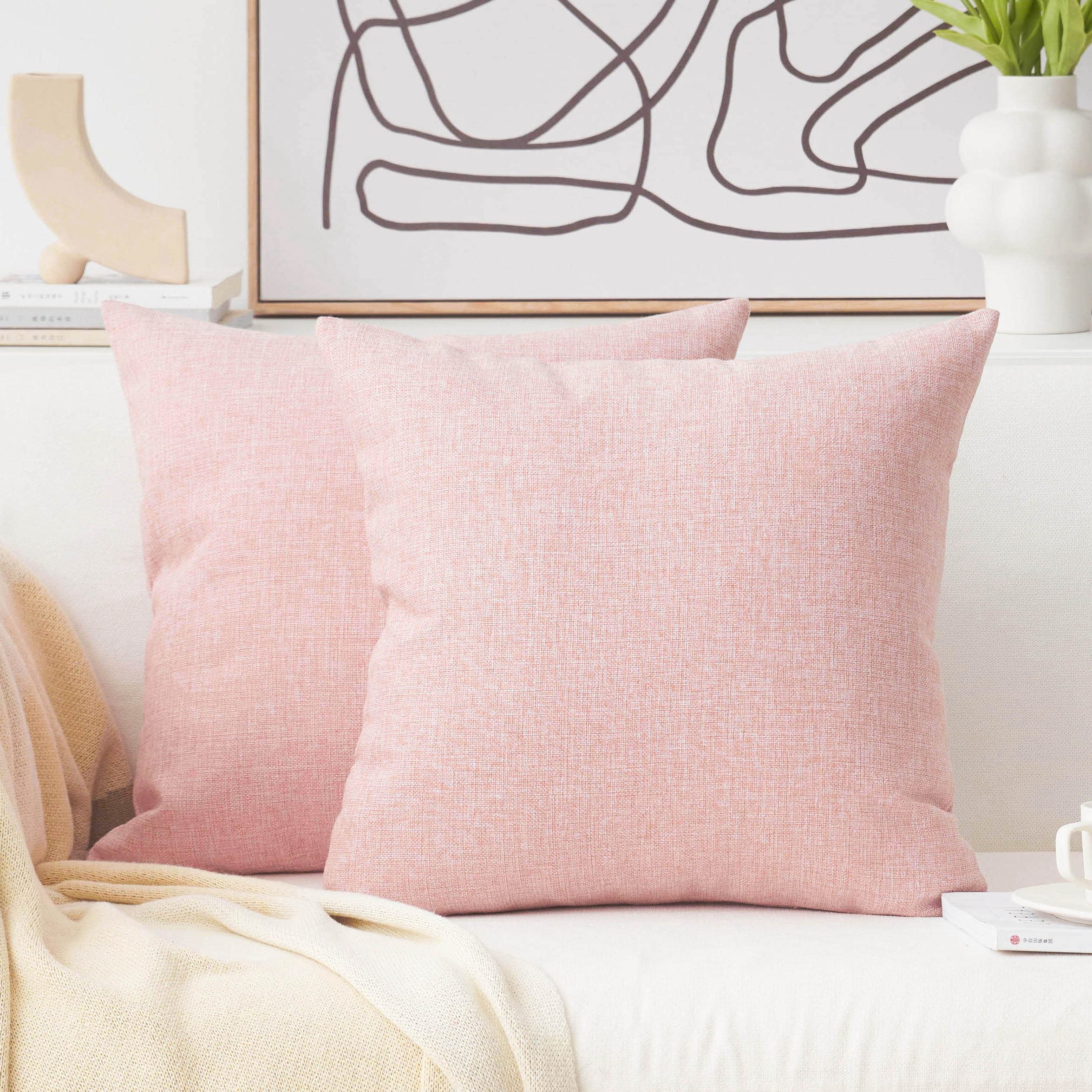 Barbie Pink Linen Pillow Covers Set of 2 - 26x26 Inch Large Square Decorative Throw Pillows, Soft Euro Shams for Bed, Sofa & Nursery - 66cm (Baby Pink) - Perfect for Home Decor, Living Room & Girls' Bedroom