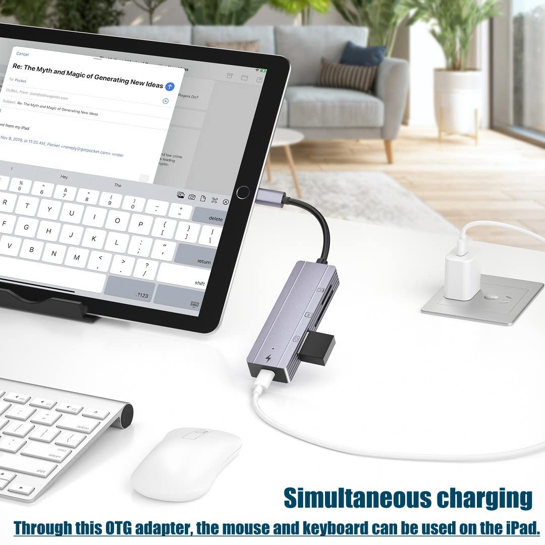 SD Card Reader for iPhone 14/13/12/11/X & iPad - USB Camera Adapter, Micro SD/TF Card Viewer - No App Required (Gray) - Perfect for Transferring Photos from Trail Cameras, DSLRs & Drones