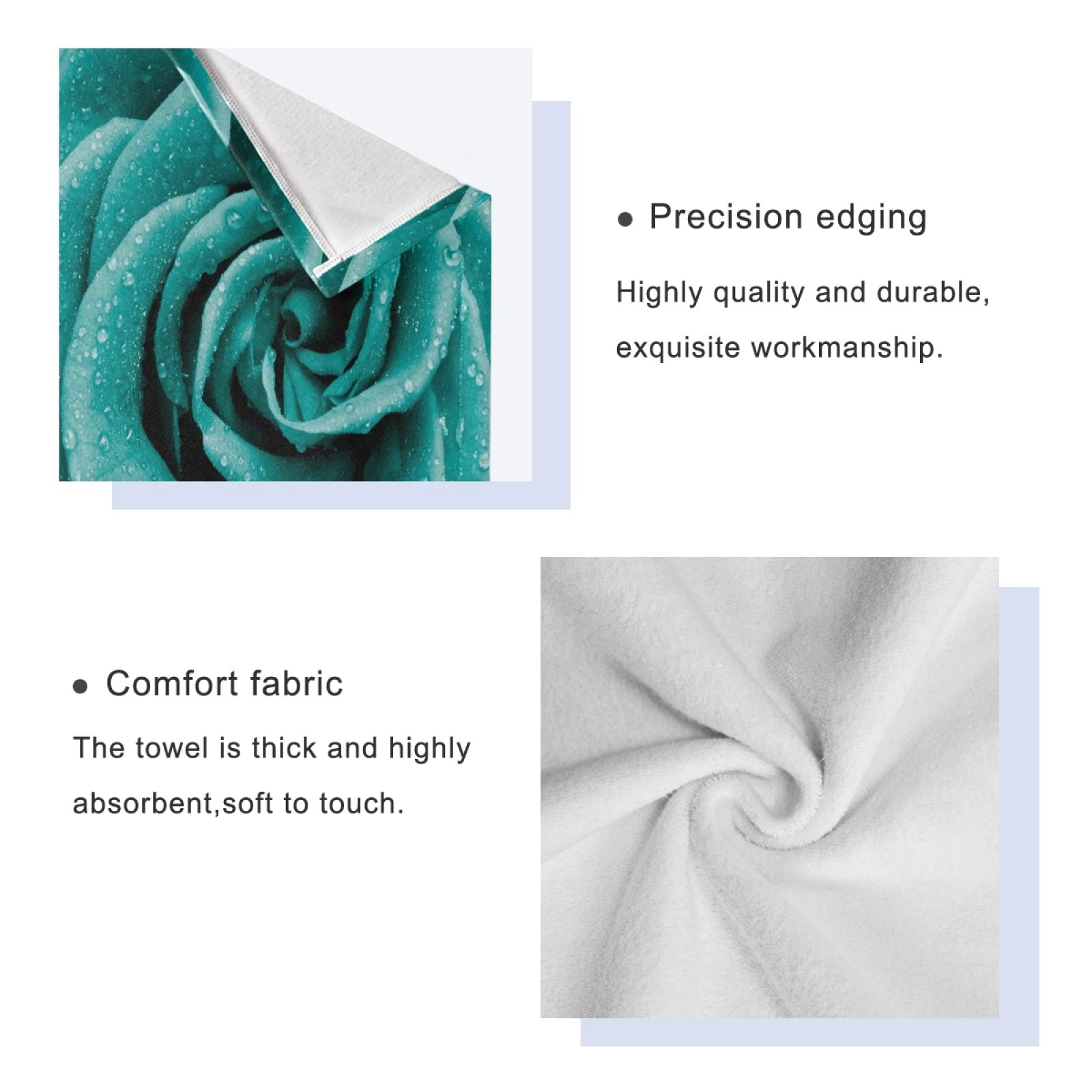 ALAZA 3-Piece Bath Towel Set - Soft Absorbent Quick-Drying Towels (1 Bath Towel, 1 Hand Towel, 1 Washcloth) in Hipster Turquoise Rose Petals Design - Perfect for Spa, Bathroom & Guest Room Decor