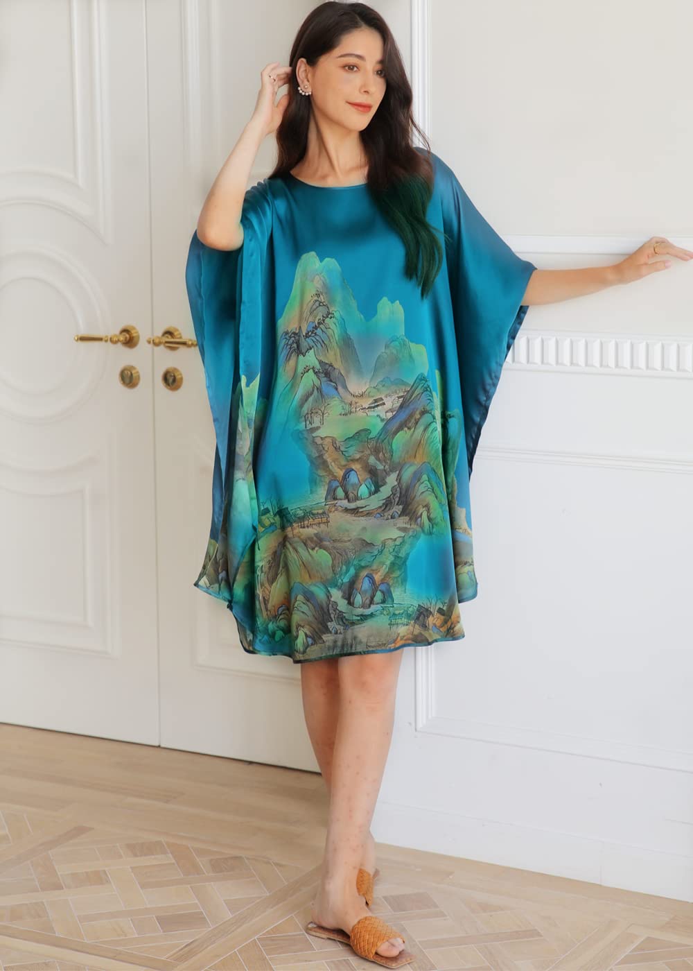 Luxury 100% Pure Silk Pajama Set for Women - Floral Print Silk Kimono Robe with Doll Sleeves - Elegant Sleepwear & Loungewear for Spa Days, Bridal Showers, and Relaxing Evenings at Home