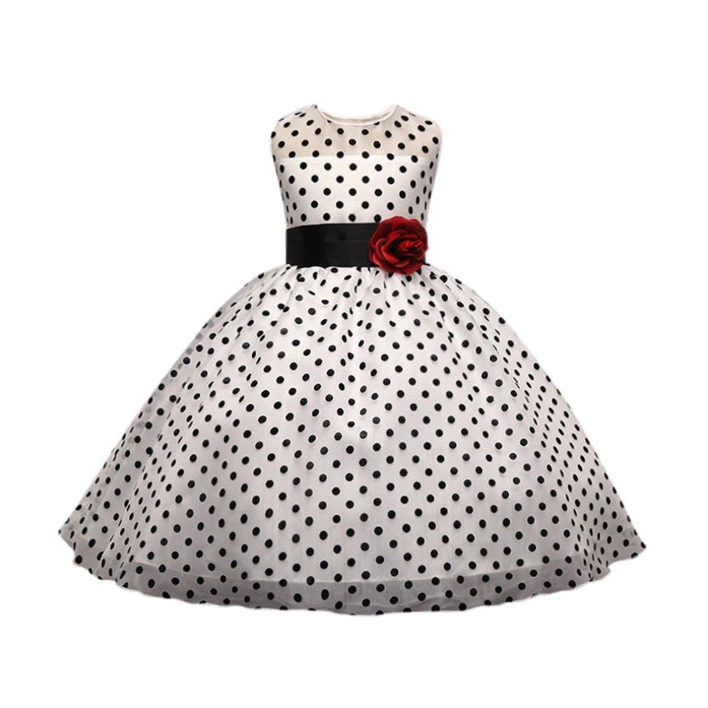 G-Real Kids Toddler Girls Polka Dot Print Flower Bow Dress - White 6T - Perfect for Birthday Parties, Pageants, Weddings & Special Occasions