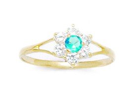 14K Yellow Gold Light Blue Cubic Zirconia Flower Ring - Size 5.5 - Simulated Diamond Jewelry for Women & Men - Perfect for Weddings, Anniversaries & Gift Giving