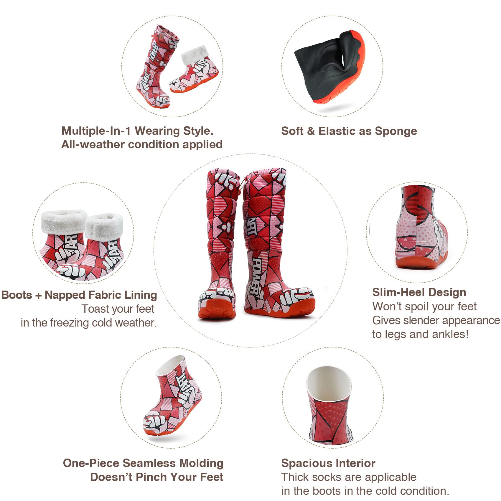 UIN Women's Winter Snow Boots - Waterproof Knee High Boots with Artistic Color Painting, Comfortable Casual Walking Shoes for Snowy Days, Outdoor Activities & Fashion Streetwear