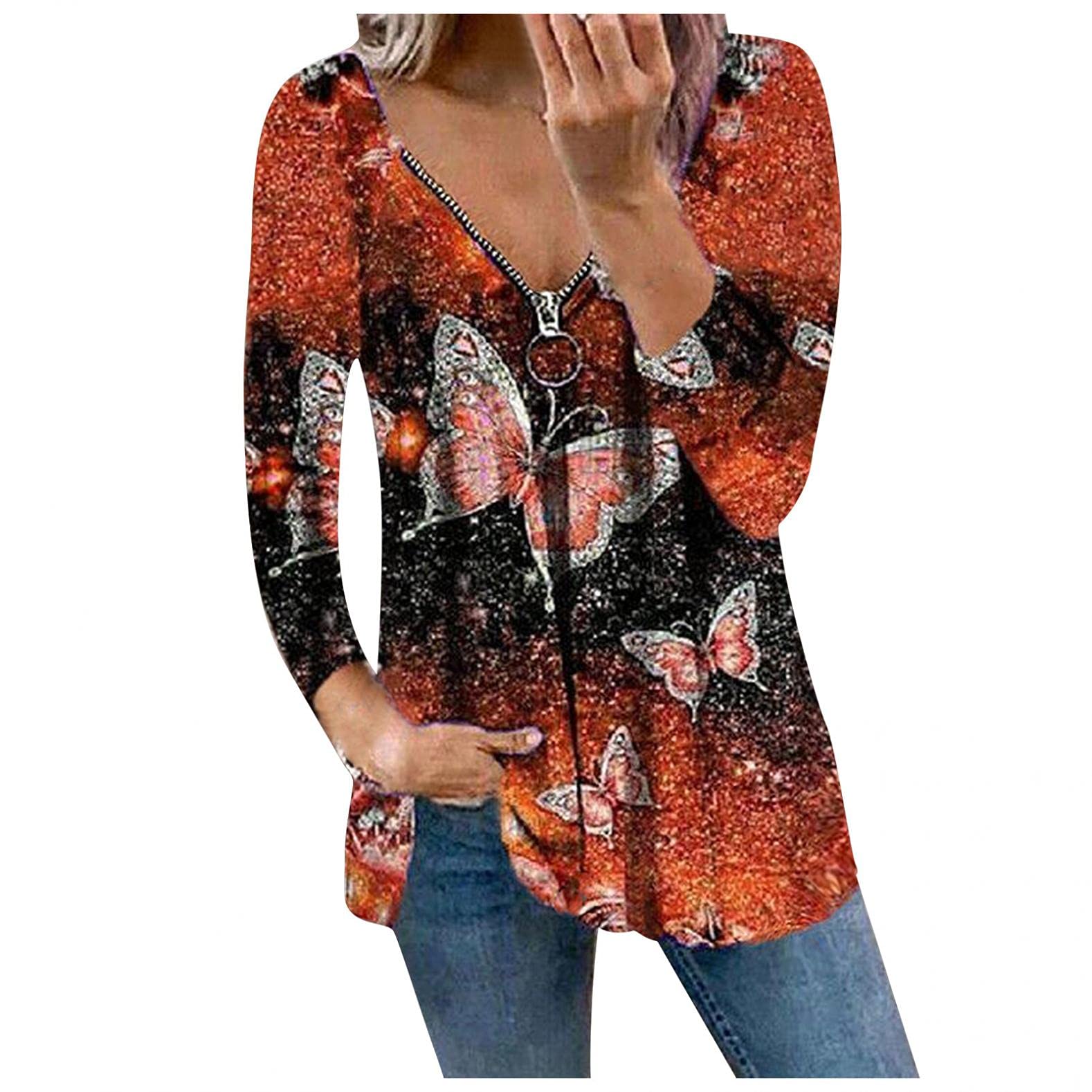 Women's Vintage Hoodie & Crewneck Sweatshirt - Loose Fit Long Sleeve Pullover Top, Comfy Casual Work Shirt in Trendy Orange | Perfect for Office, Weekend & Fall Outfits