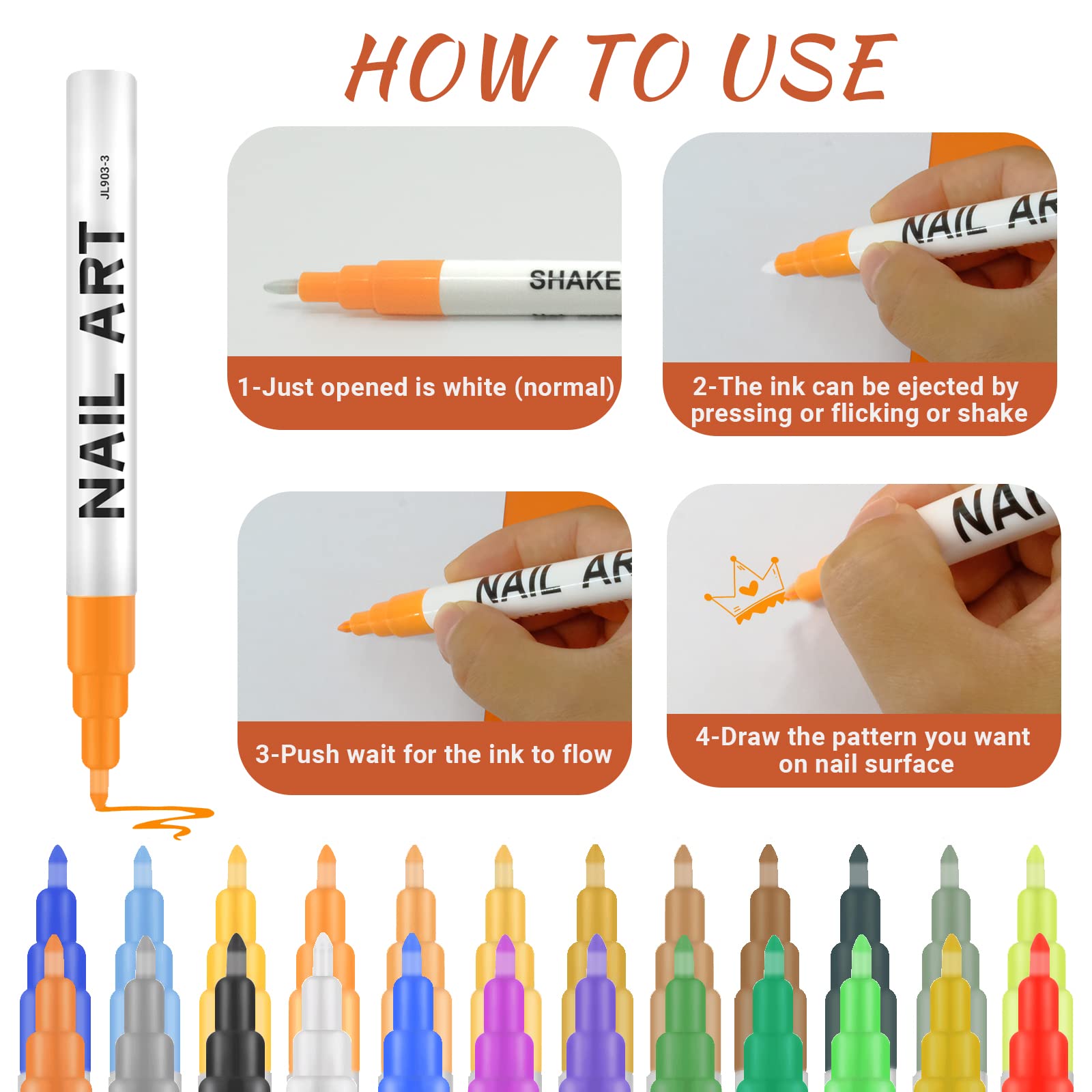 24 Colors Nail Art Pens Set - 3D Nail Polish Pens for Painting & Design, DIY Nail Graffiti Kit for Girls & Women | Perfect for Home Manicures, Nail Salons, and Creative Nail Art Projects