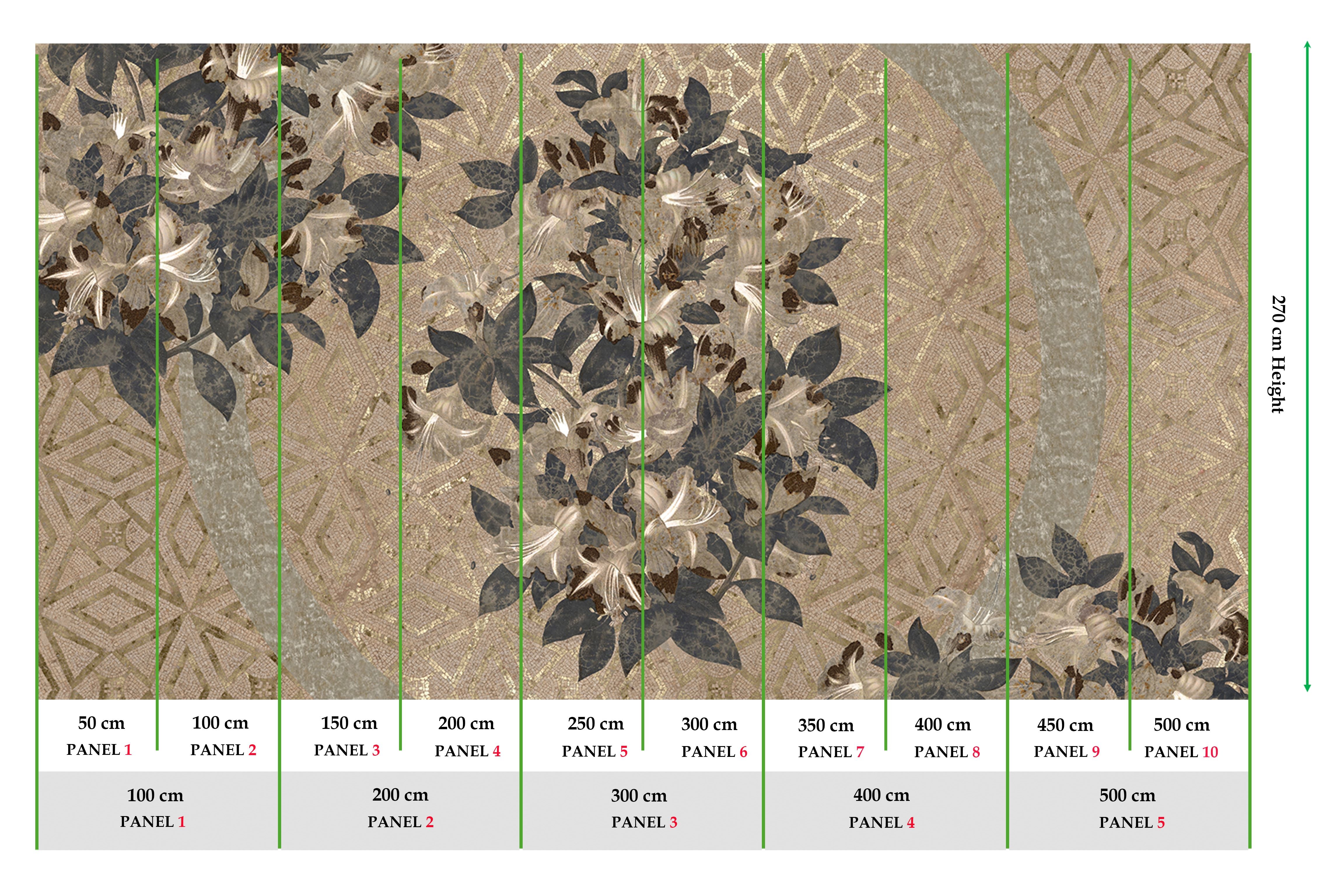 Ecru Geometric Floral Mosaic Mural Wallpaper M2576 - Peel and Stick Removable Wallpaper for Bedroom, Living Room, Nursery, Office Decor