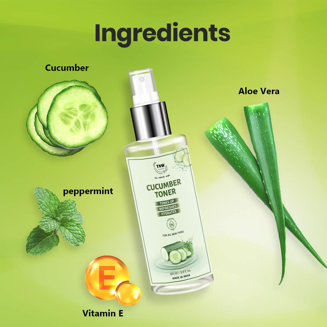 TNW THE NATURAL WASH Cucumber Toner 100ml - Soothing Facial Toner with Cucumber Extract & Vitamin E for Acne-Prone Skin | Reduces Inflammation, Controls Oil & Removes Makeup | Hydrating Face Toner for Men & Women | Perfect for Daily Skincare Routine & Post-Workout Refresh