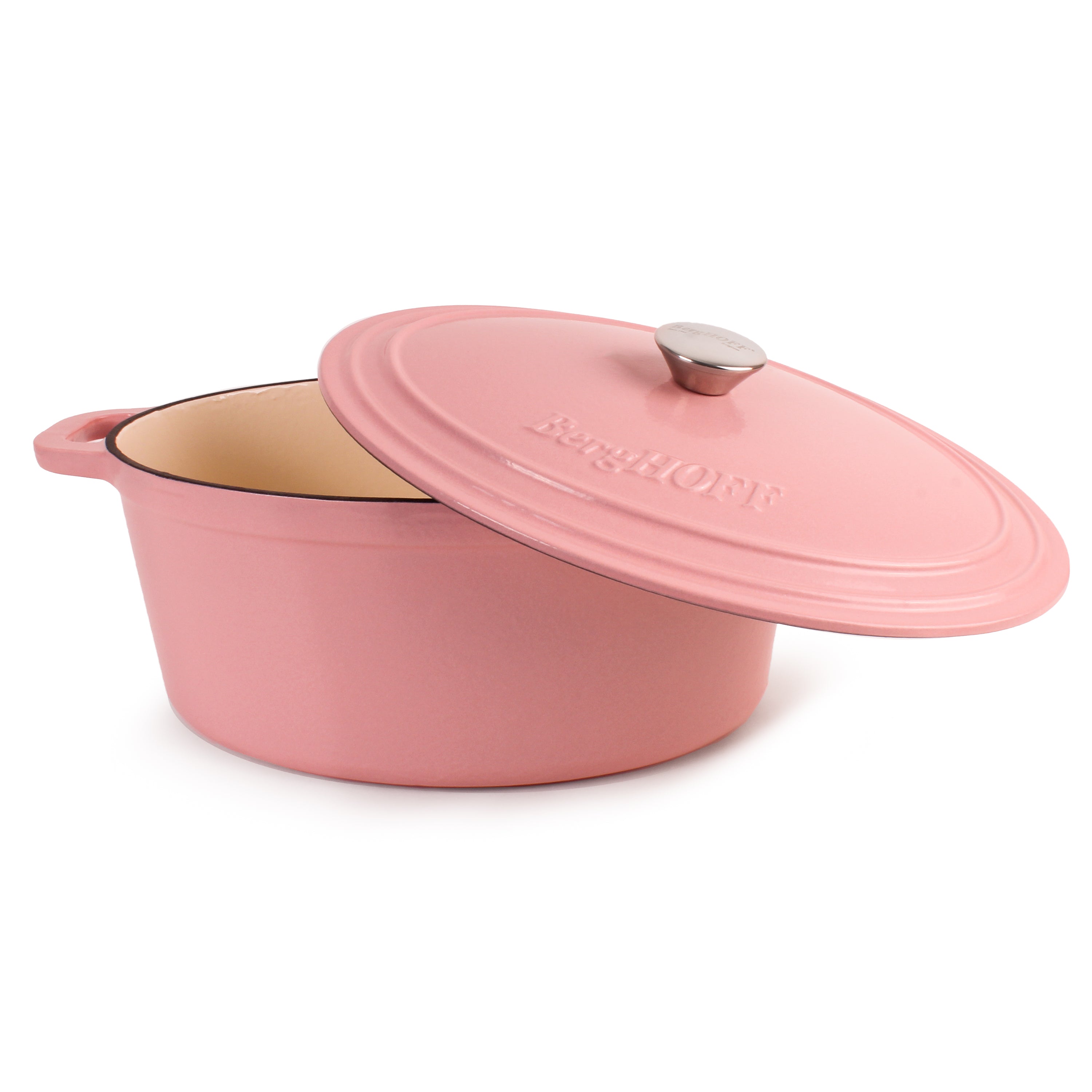 BergHOFF Neo 4-Piece Cast Iron Cookware Set - 5qt & 8qt Dutch Ovens with Matching Lids, Pink Enameled - Perfect for Baking, Braising & Slow Cooking at Home or Camping