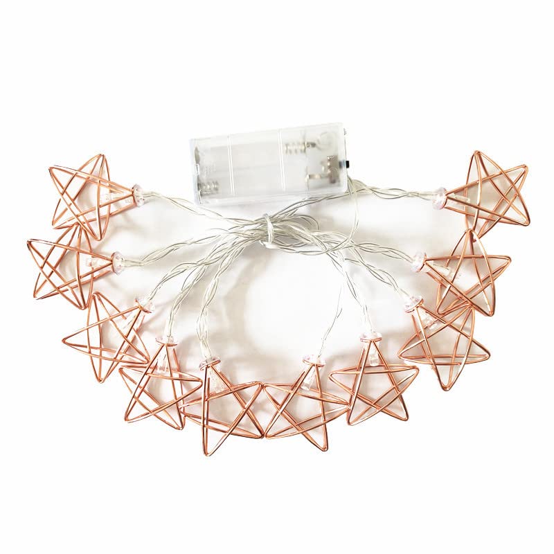 Rose Gold Star String Lights - 10 LED Fairy Lights Battery Operated (1.5m) for Wedding, Party, Christmas Tree, New Year, Garden, Bedroom & Home Decor - Waterproof & Dimmable Romantic Ambiance Lighting
