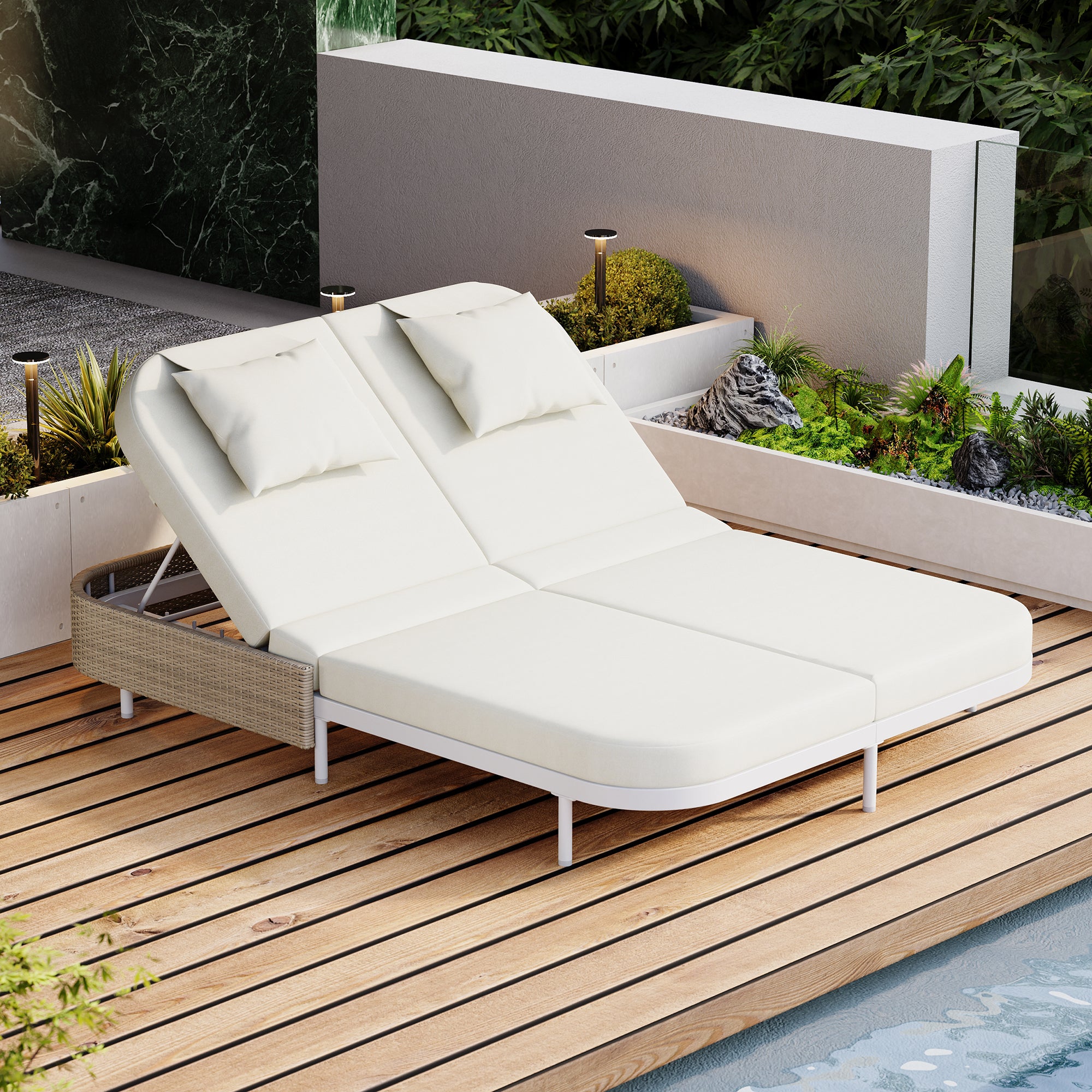 Outdoor Rattan Daybed with 5-Position Adjustable Backrest & Removable Cushions - Perfect for Patio, Garden, Backyard and Poolside Relaxation