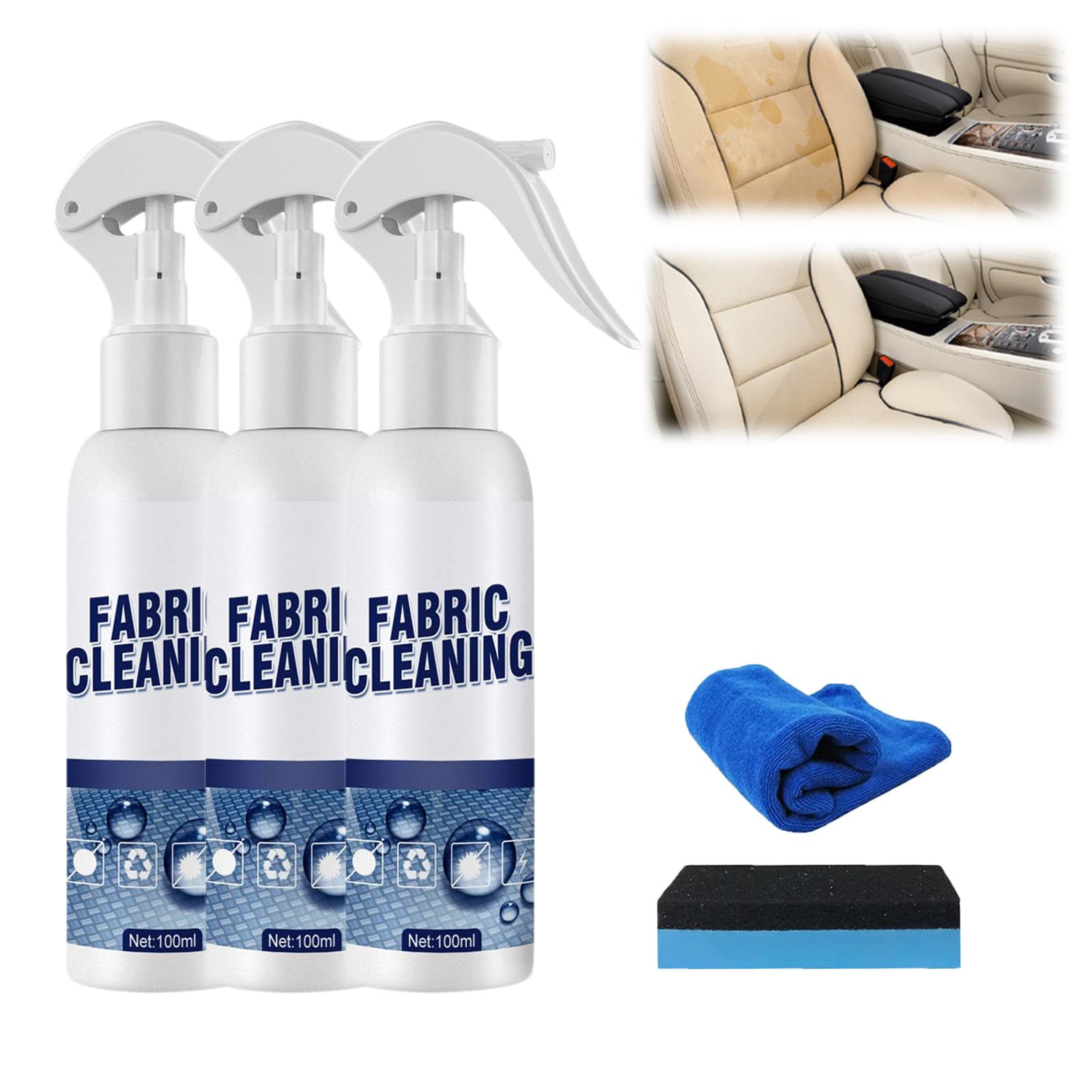 Shima Multi-Purpose Foam Cleaner for Car & Home - Heavy Duty Interior Cleaner for Leather Seats, Fabric, Ceiling & More | 100ml x 3 Pack | Perfect for Car Detailing, Home Upholstery & Pet Stain Removal