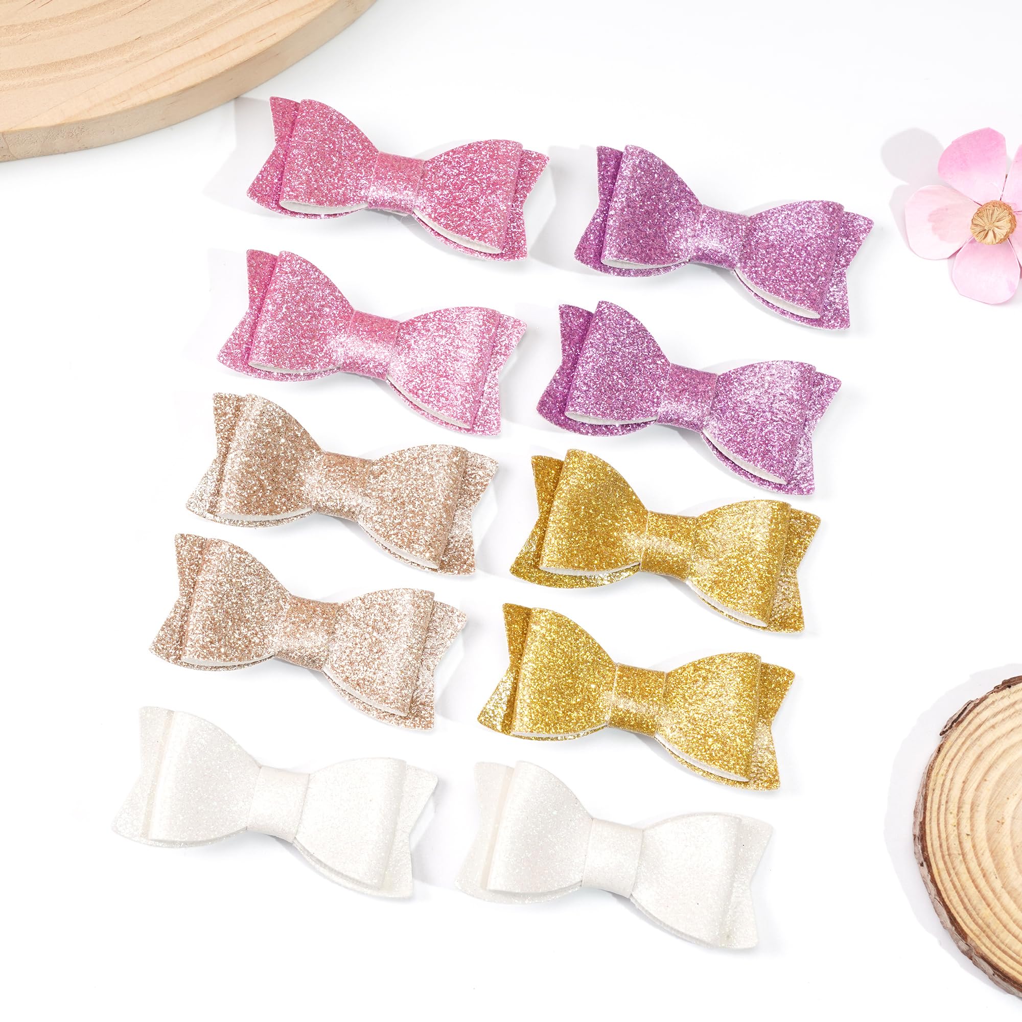 20pcs 2.75 Inch No-Slip Sequins Glitter Hair Bows for Toddler Girls - Soft Linen Hair Clips & Barrettes for Baby Kids Children - Perfect for Parties, School, and Daily Hair Accessories