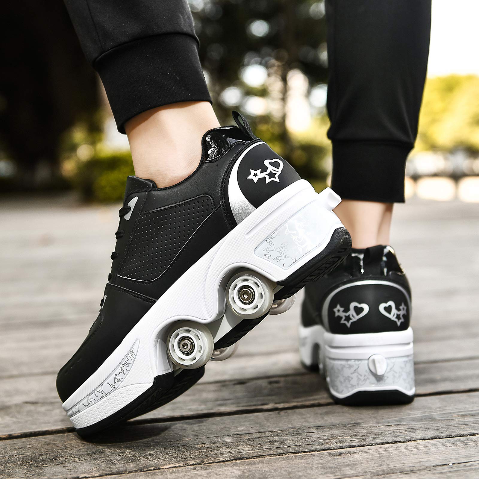 Women's & Kids' Convertible Roller Skate Shoes - 4-Wheel Sneakers for Outdoor Skating | Perfect for Girls, Boys & Beginners | Fun for Parks, Rinks & Outdoor Play