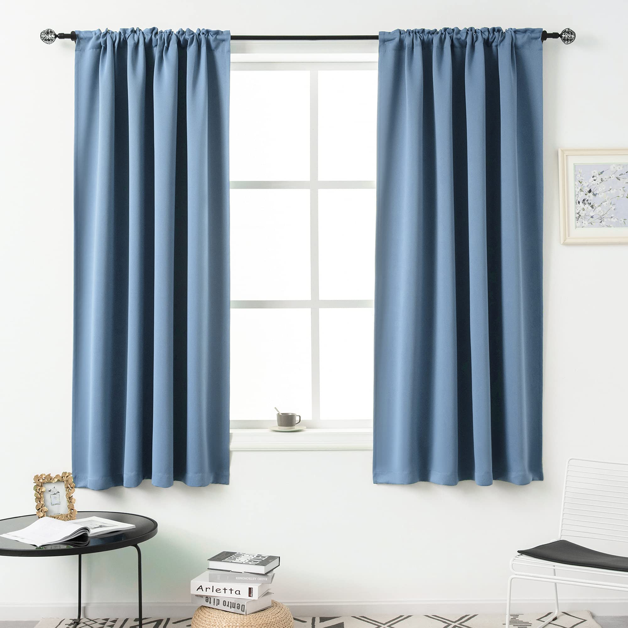 Dualife Light Dusty Blue Blackout Curtains - 45 Inch Length Thermal Insulated Soundproof Window Panels for Bedroom & Living Room (Set of 2, 54x45 Inches) | Perfect for Small Windows, Home Theater & Noise Reduction