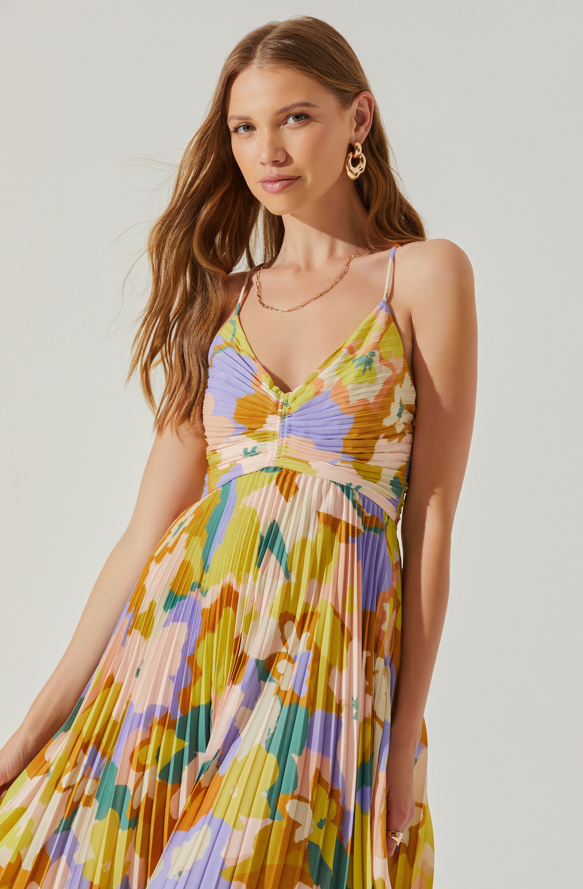 Blythe Floral Plisse Midi Dress for Women - Summer Flowy Ruffled Party Dress - Perfect for Weddings, Garden Parties & Date Nights