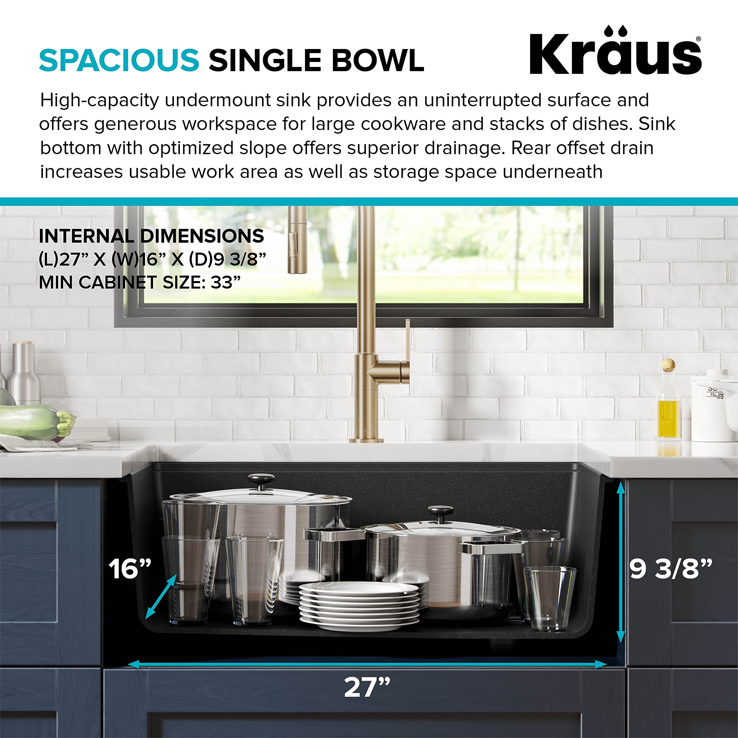 KRAUS Bellucci 30-Inch Undermount Workstation Granite Composite Kitchen Sink in Metallic Black - Includes Accessories (KGUW2-30MBL) - Perfect for Modern Kitchens, Food Prep, and Heavy-Duty Cooking