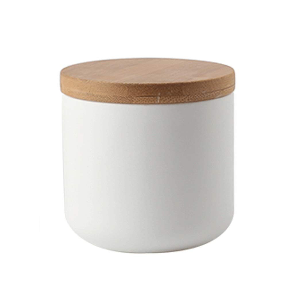 Premium Ceramic Storage Jar with Wooden Lid - Airtight Food Container for Tea, Coffee, Sugar & Spices | Kitchen Pantry Organization & Countertop Decor (White)