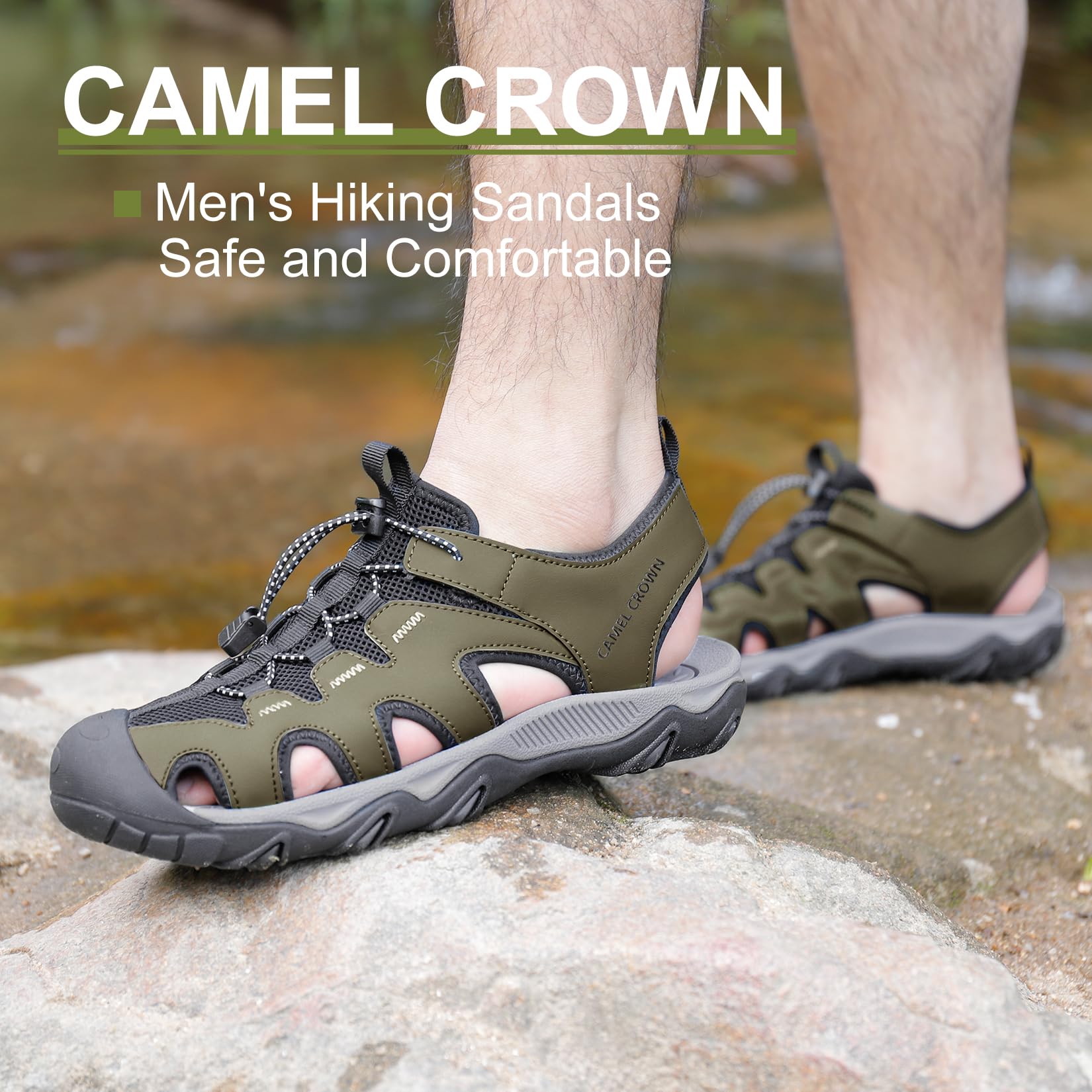 CAMEL CROWN Men's Hiking Sandals - Anti-Slip Water Shoes with Arch Support for Beach & Camping