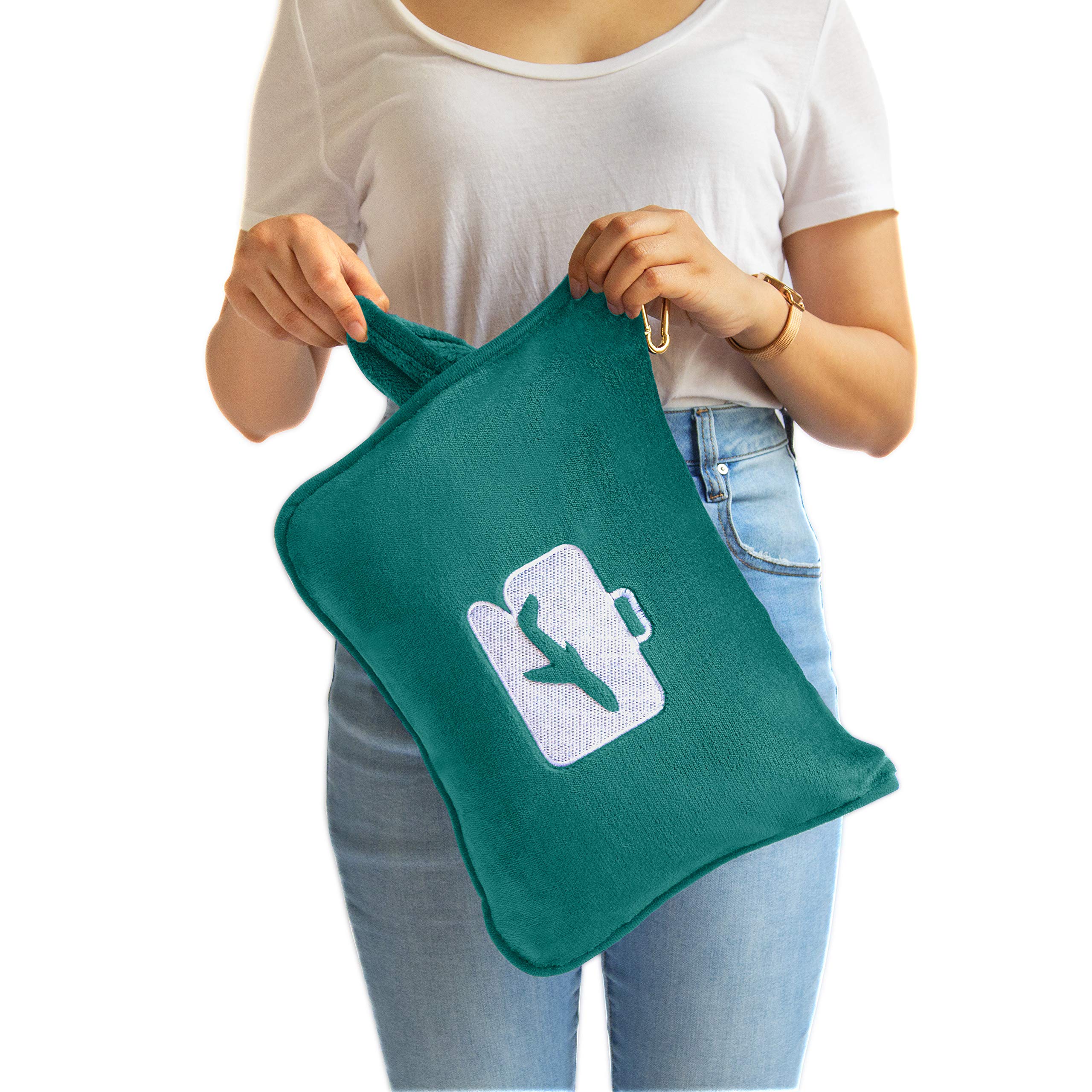 EverSnug Travel Blanket and Pillow Set - Ultra Soft Airplane Essentials with Carry Case for Women & Kids (Black & Teal) | Perfect for Flights, Road Trips and Camping Adventures