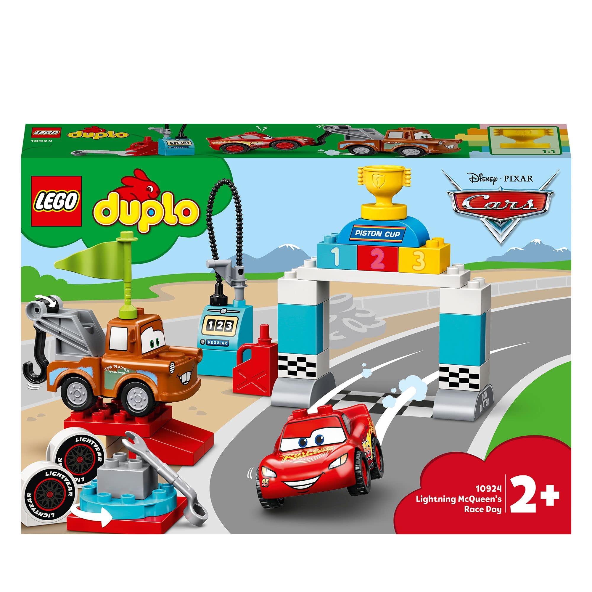 LEGO 10924 Duplo Disney Pixar Cars Race Day with Lightning McQueen - Toddler Building Toy for Creative Play & Early Learning - Perfect Birthday Gift for Kids Ages 2-5 Years Old