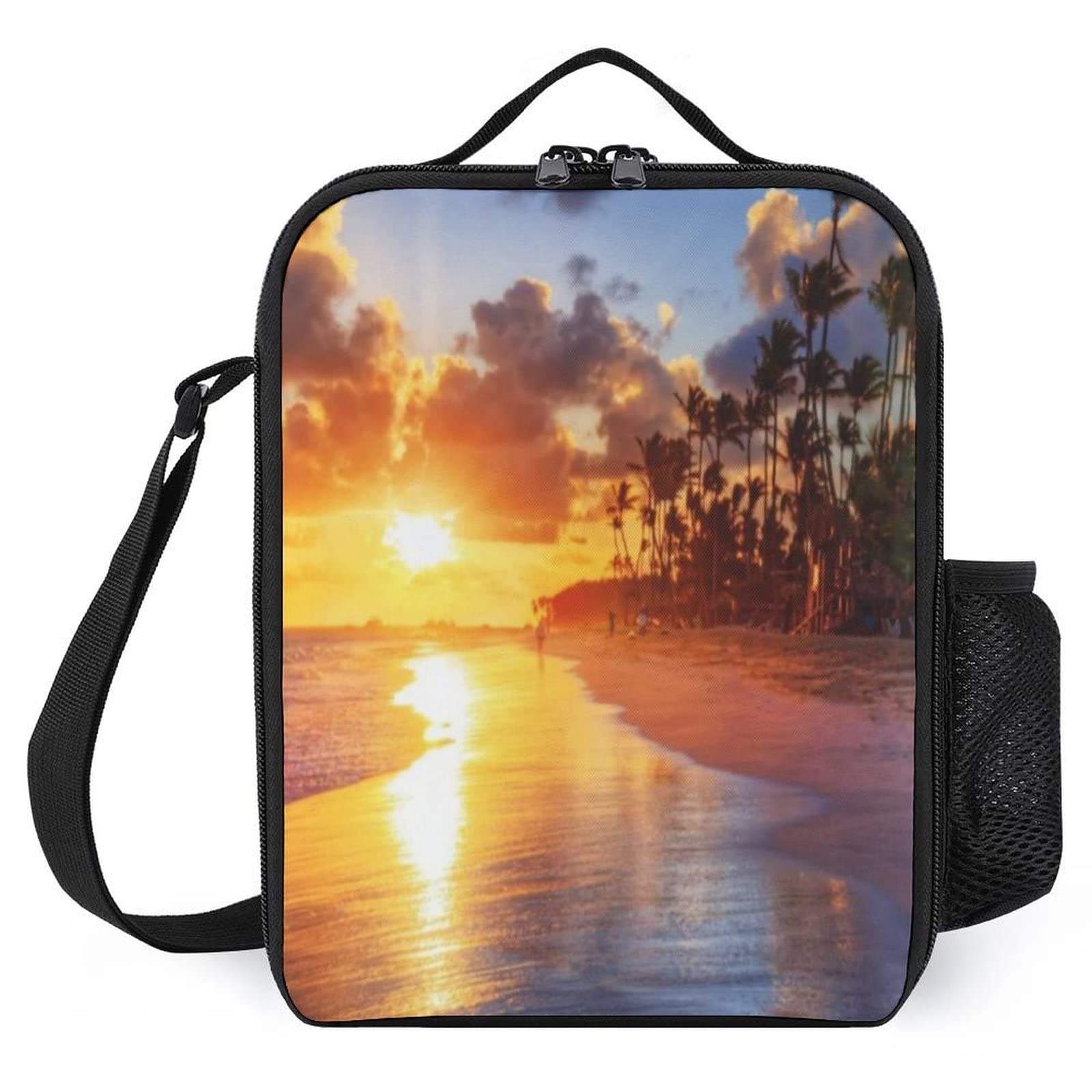 Portable Insulated Lunch Bag with Zipper - Reusable Waterproof Thermal Cooler Tote for Work, School & Picnic - Sunset Design for Women, Men & Kids - Perfect for Office, Outdoor & Daily Commute