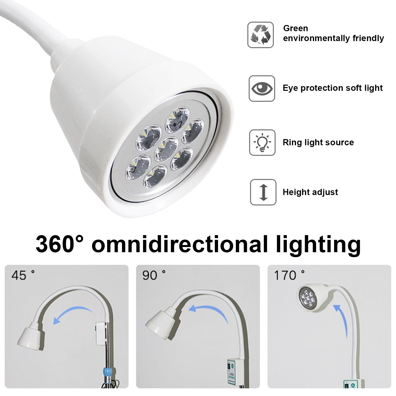 Shadowless LED Medical Exam Light with Adjustable Gooseneck & Mobile Base - Floor Standing Surgical Lamp for Gynecology, Ophthalmology & Tattoo Studios - Perfect for Clinics, Hospitals & Medical Offices