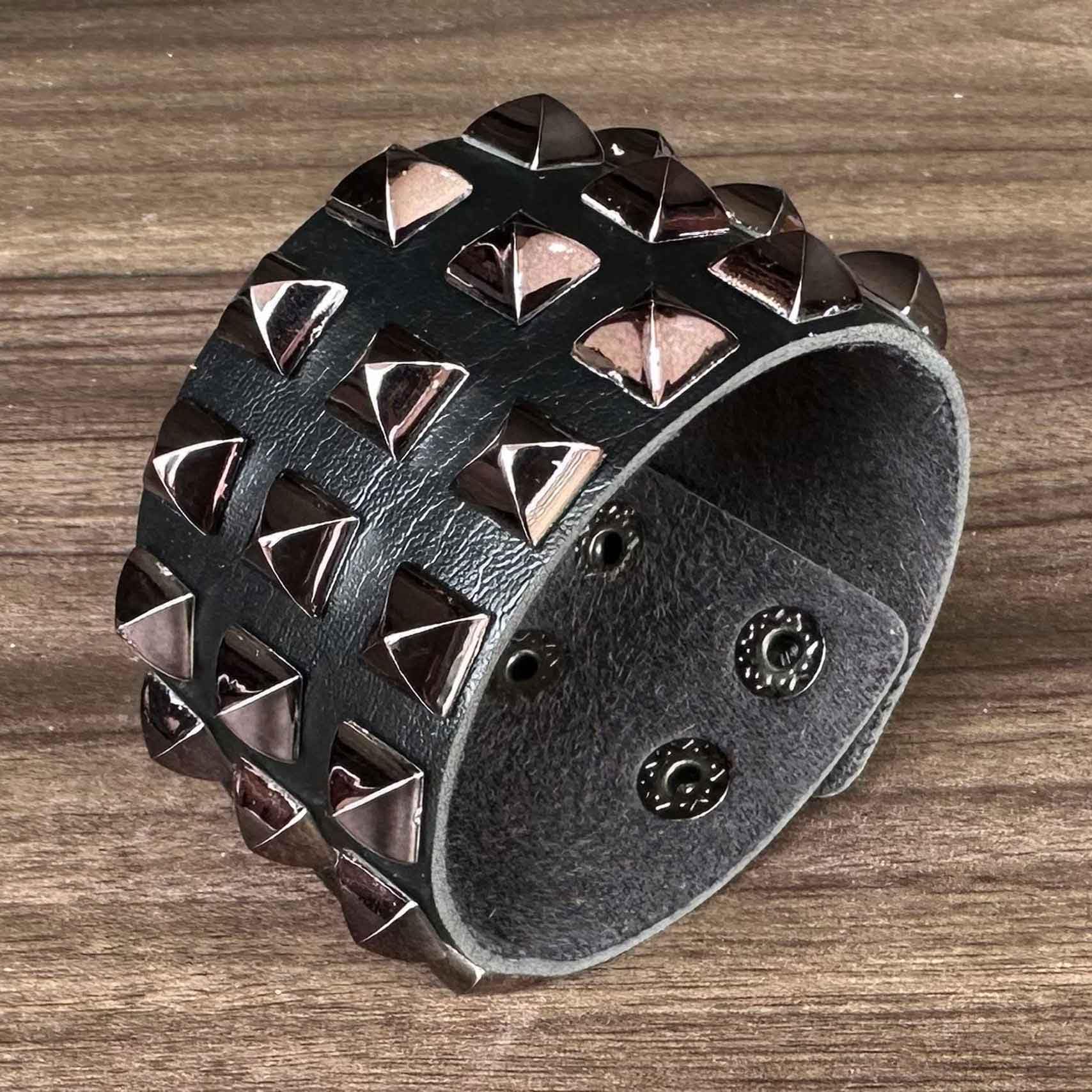 Punk Rock Pyramid Rivet Studded Wristband - Wide PU Leather Arm Cuff Bracelet for Women & Men - Gothic Fashion Accessory for Concerts, Parties & Alternative Style