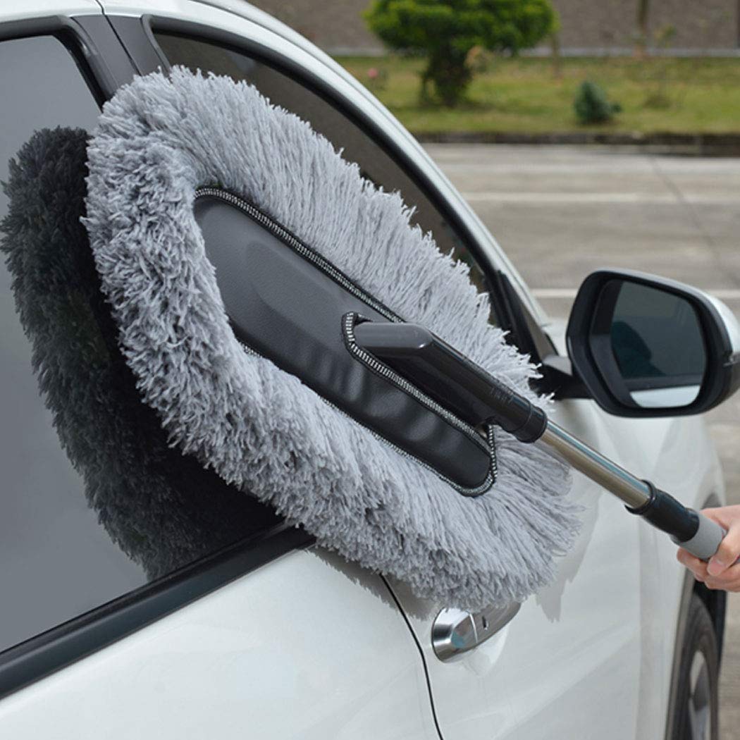 Premium Microfiber Car Duster with Extendable Handle - Interior & Exterior Auto Cleaning Kit for Dust & Pollen Removal - Perfect for Cars, Bikes, RVs, Boats & Home Use (Gray) - Keep Your Vehicle Spotless on Road Trips & Daily Commutes
