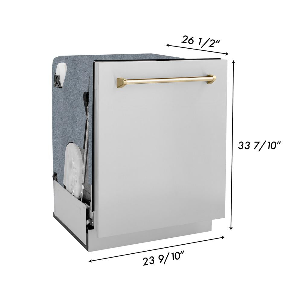 ZLINE Autograph Edition 48-inch Stainless Steel Dual Fuel Range with Range Hood & Dishwasher - Polished Gold Accents (3AKP RARHDWM48 G) | Professional Kitchen Package for Home Chefs & Modern Cooking Enthusiasts