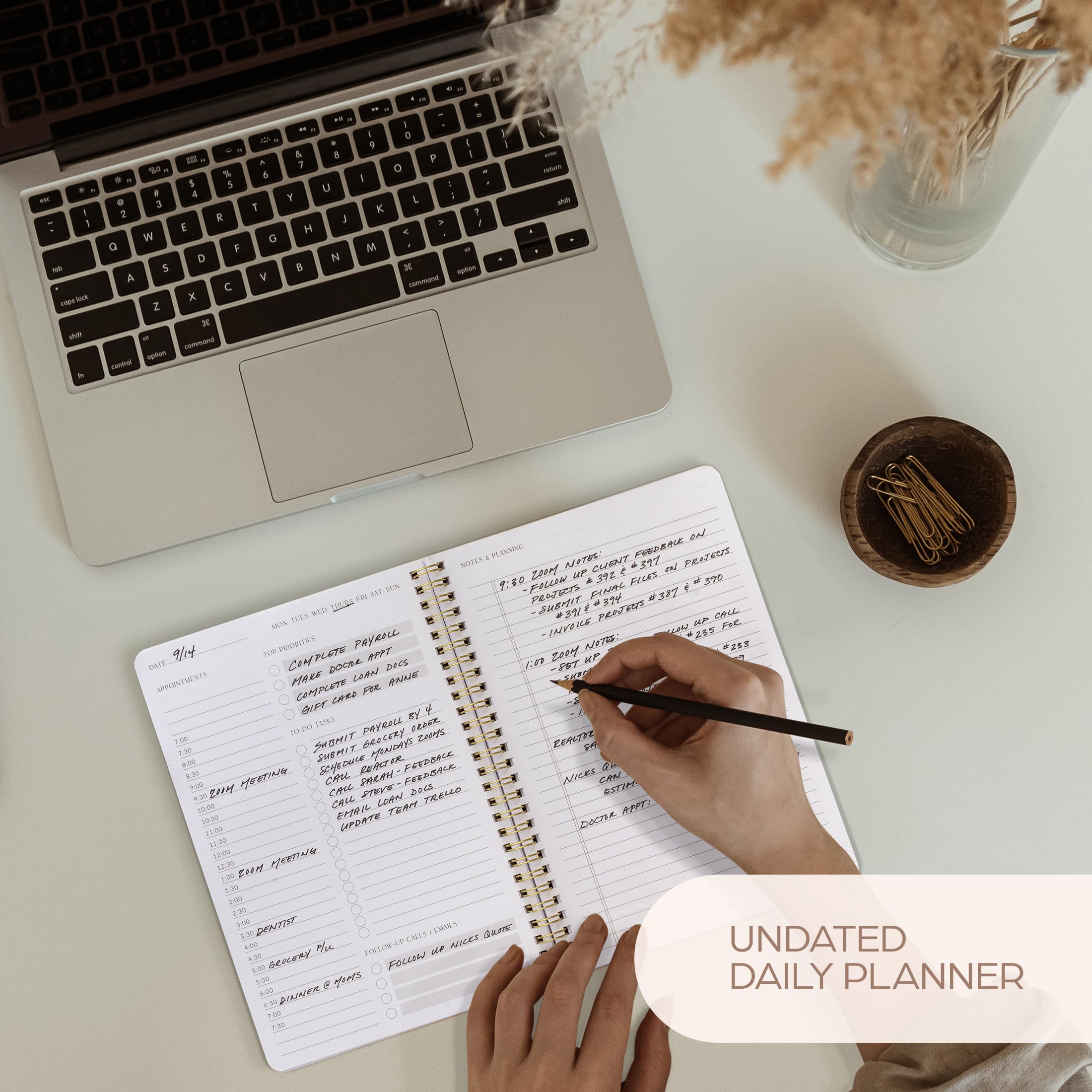 Aesthetic Spiral Planner Notebook - Hourly Schedule & To-Do List for Women | School & Office Organization