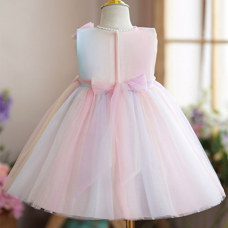 Pink Tulle A-Line Flower Girl Dress with Sleeveless Bow - Perfect for Weddings, Tea Parties & Special Occasions