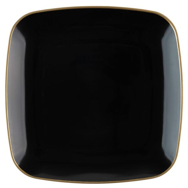 Black and Gold Rim Square Plastic Plates 10 Pack - Eco-Friendly Disposable Dinnerware for Parties, Picnics & Events | BPA-Free, Durable & Stylish Tableware