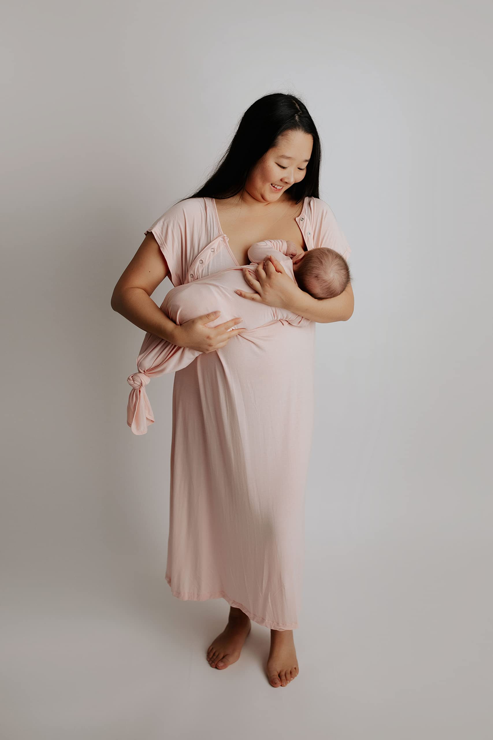 Three Little Tots Mommy Labor and Delivery Gown - Soft Stretchy Maternity & Nursing Nightgown for Hospital Birth & Breastfeeding | Comfortable Postpartum Wear for New Moms