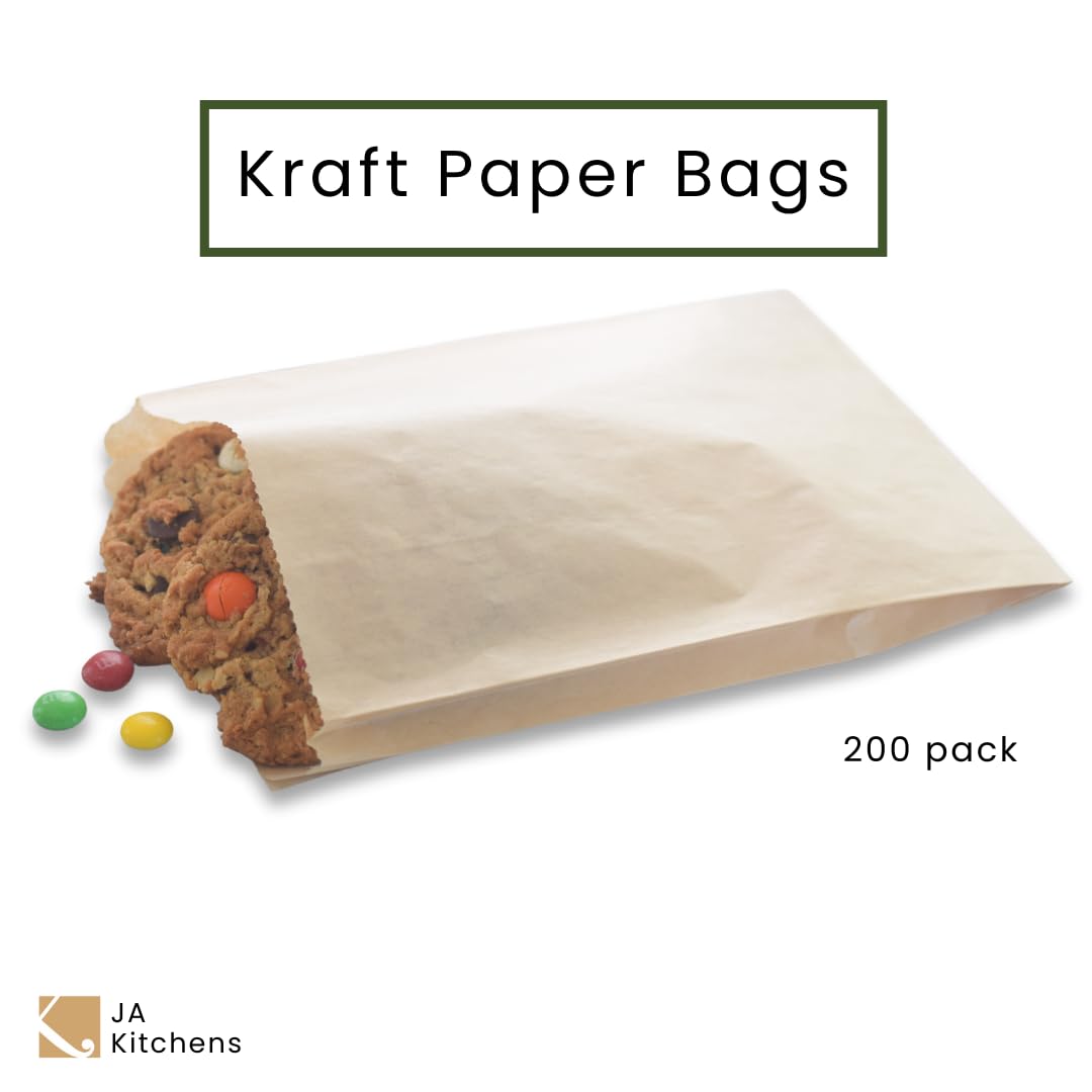 200 Count - Eco-Friendly Kraft Paper Bags for Packaging Cookies, Pretzels & Sandwiches | Food Safe, Durable & Biodegradable | Perfect for Bakeries, Cafes & Party Favors