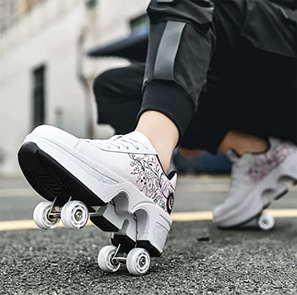 Roller Skate Shoes for Kids & Women - Heel Wheel Sneakers, Sports Running Shoes with Removable Wheels - Perfect for Skating, Training, and Casual Wear