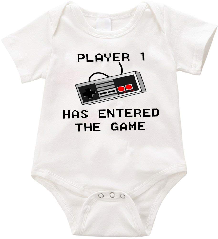 Player 1 Has Entered The Game Baby Romper - Cute Gamer Onesie for Newborns & Infants - Perfect for Baby Showers, Gender Reveals & Birthday Parties - Soft Cotton Unisex Bodysuit for Gaming Enthusiasts