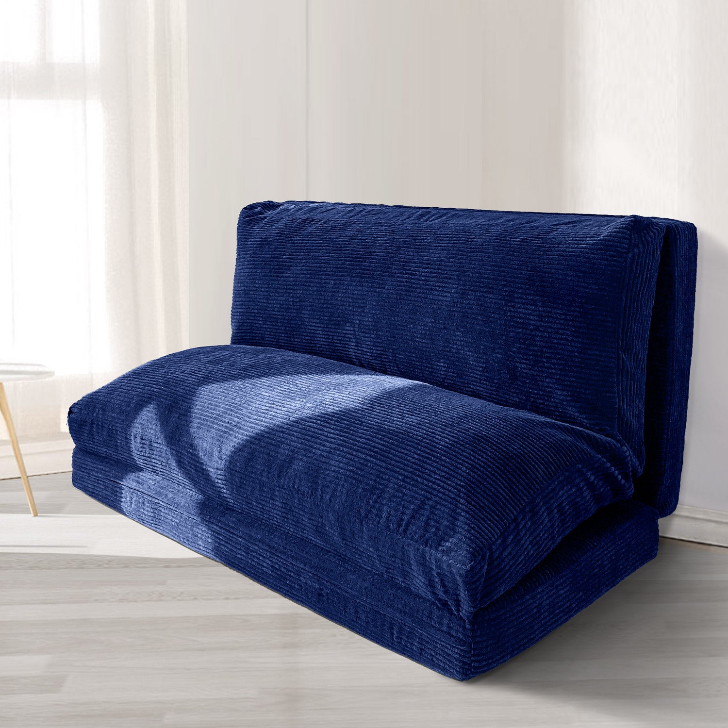 MAXYOYO Foldable Bean Bag Sofa Bed with Washable Corduroy Cover - Navy Blue | Comfortable Lounge Chair for Living Room, Bedroom & Dorm | Perfect for Relaxing, Reading & Napping