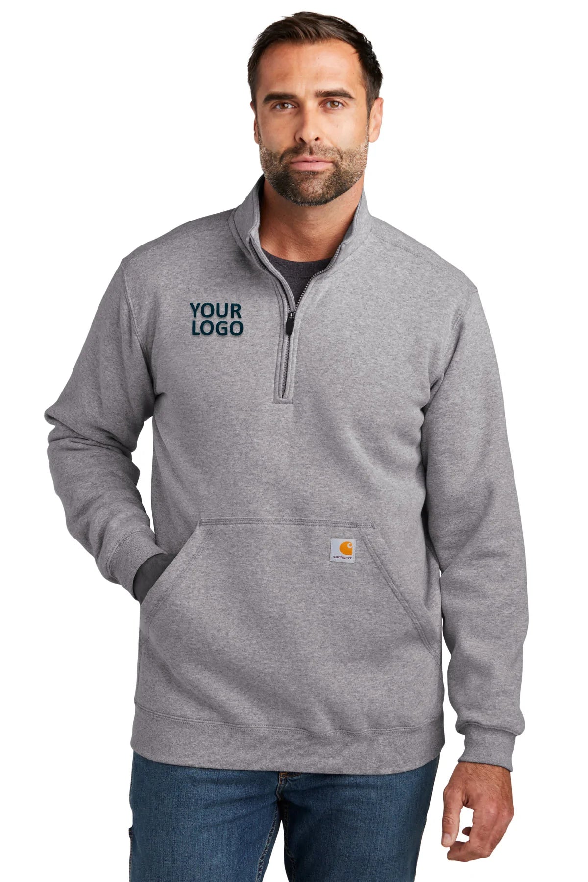 Carhartt Mock Neck Custom Sweatshirts for Men & Women - Heather Grey Pullover Sweatshirt | Comfortable & Durable Workwear for Outdoor Activities, Casual Wear & Layering