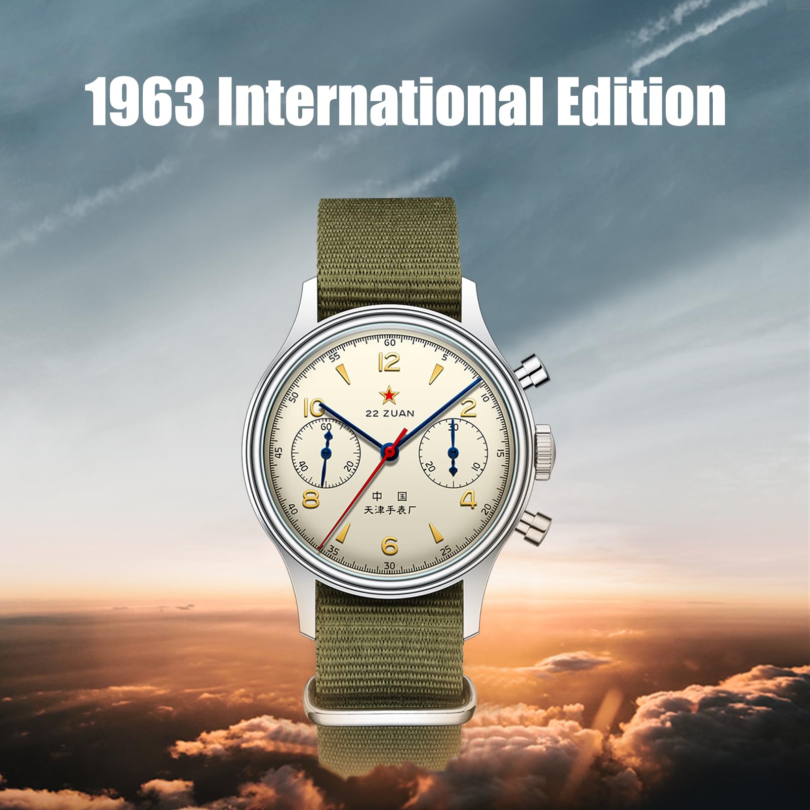 Seagull 1963 Aviation Chronograph Pilot Mechanical Watch for Men - Manual Winding ST1901 Movement, GD 1963 International Edition - Perfect for Aviation Enthusiasts & Watch Collectors