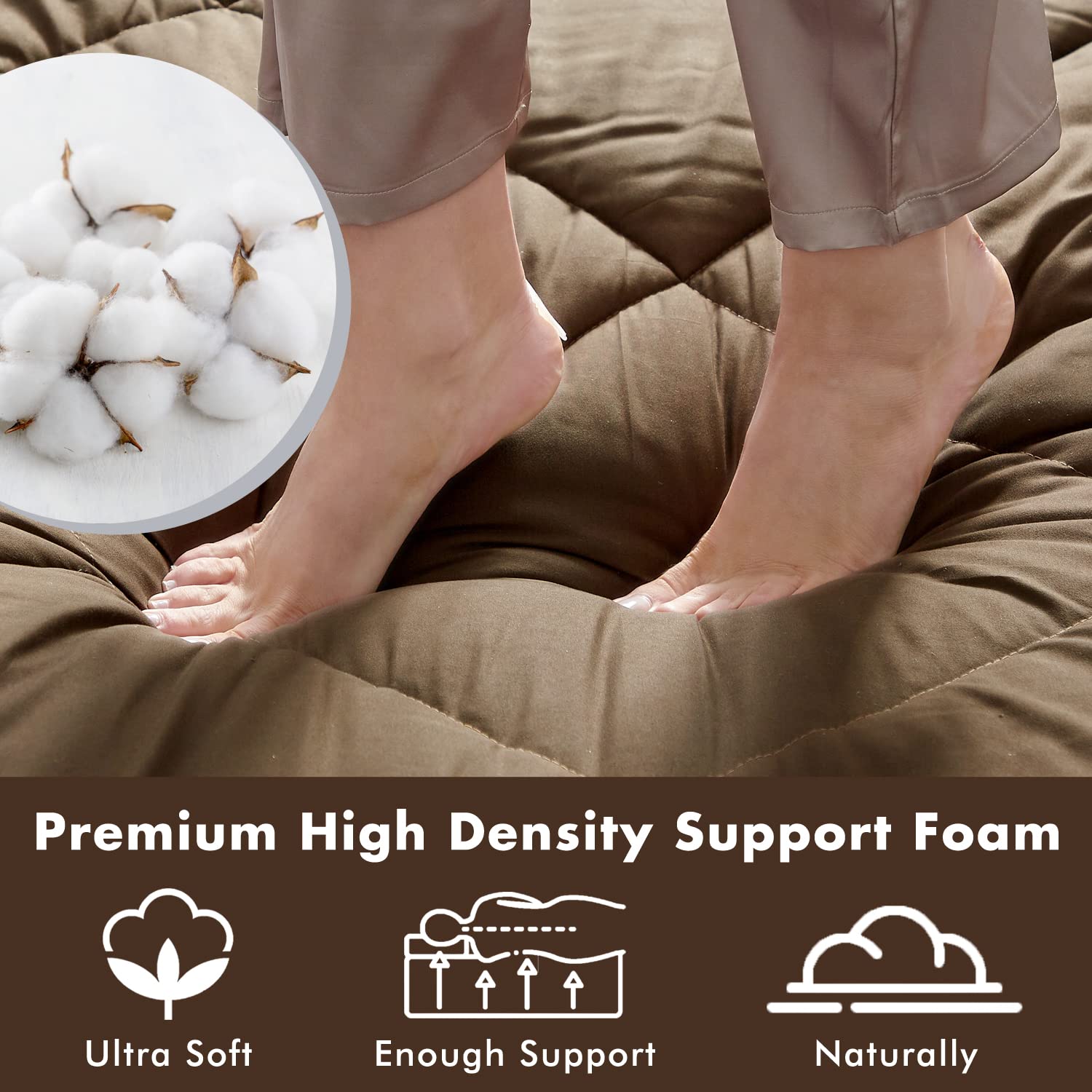 Japanese Floor Mattress Futon - Thick Foldable Sleeping Pad for Adults, Portable Roll Up Camping Mattress - Queen Size Coffee Brown - Perfect for Guest Beds, Dorm Rooms & Outdoor Adventures