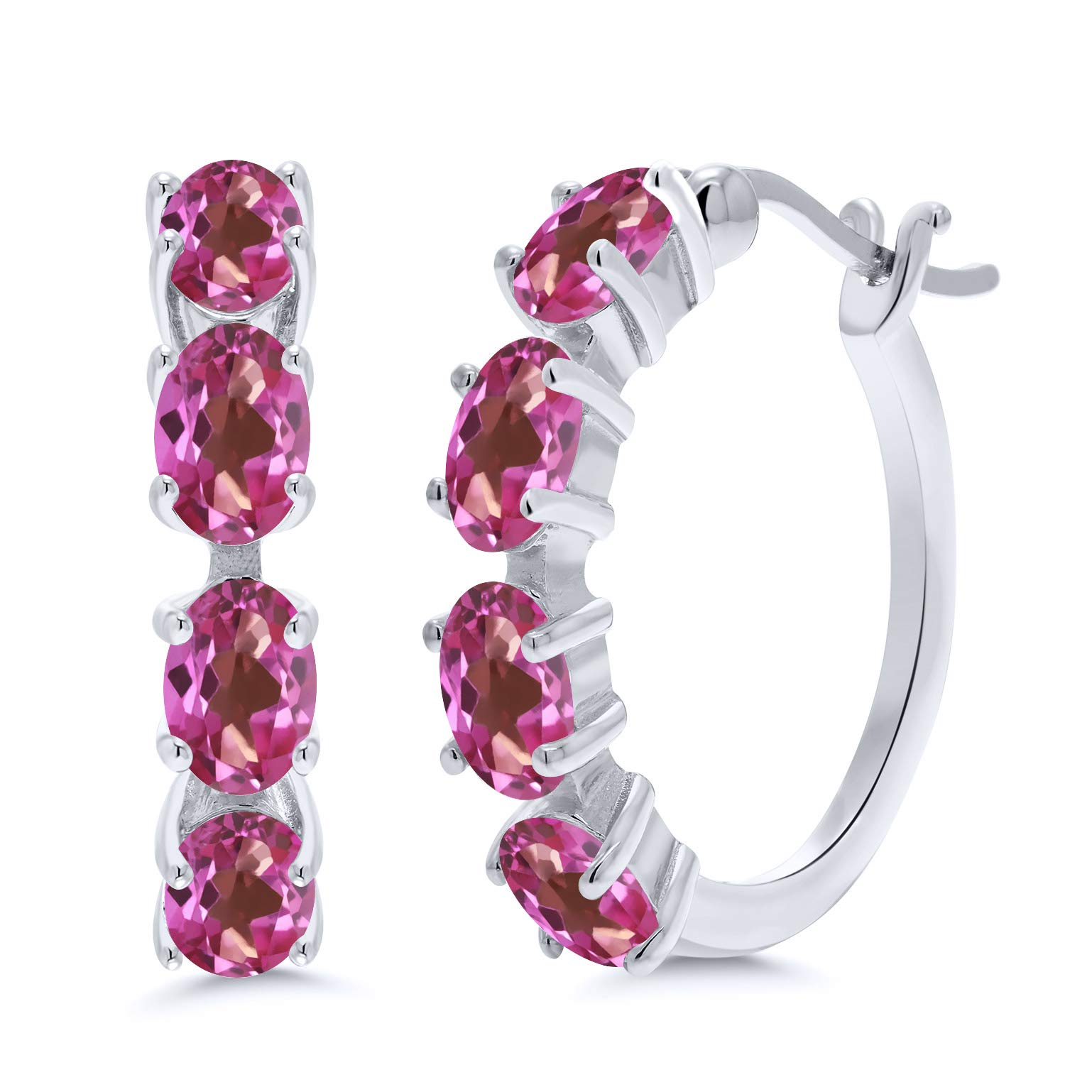 Gem Stone King 925 Sterling Silver 6x4mm Oval Gemstone Birthstone Hoop Earrings for Women - 22mm (0.85 Inch) Fine Jewelry Gifts for Her, Mom, Wife - Perfect for Birthdays, Anniversaries & Everyday Wear