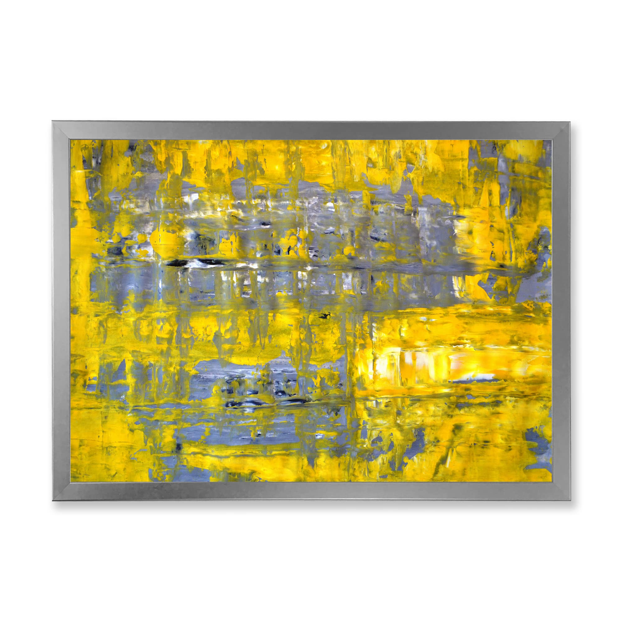 DesignQ Yellow and Grey Abstract Art - Modern Framed Wall Painting for Living Room, Bedroom & Office Decor