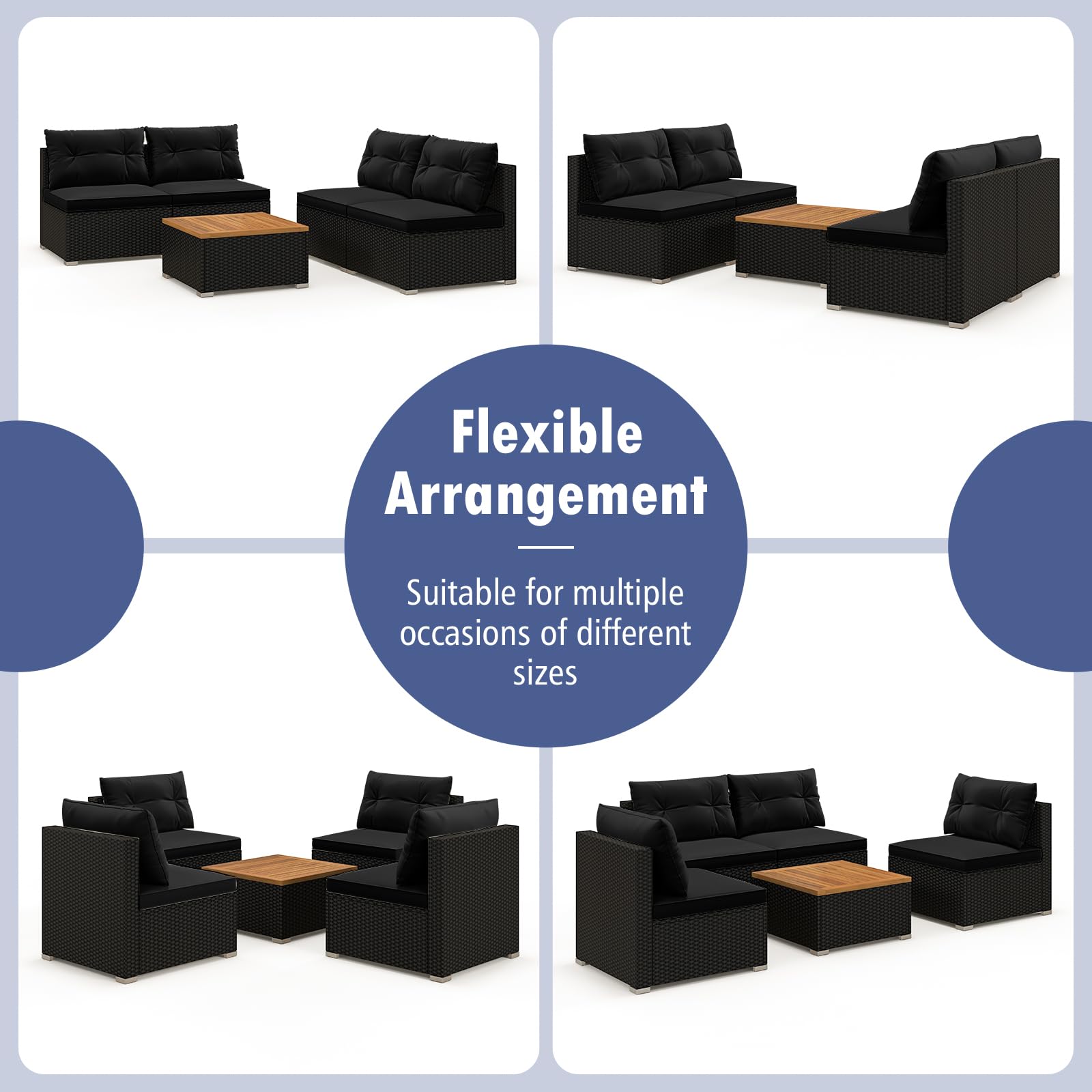 Tangkula 5-Piece Outdoor Rattan Sofa Set with Cushions & Square Coffee Table - Patio Furniture for Backyard, Poolside, Garden (Black) | Perfect for Relaxing, Entertaining & Outdoor Gatherings