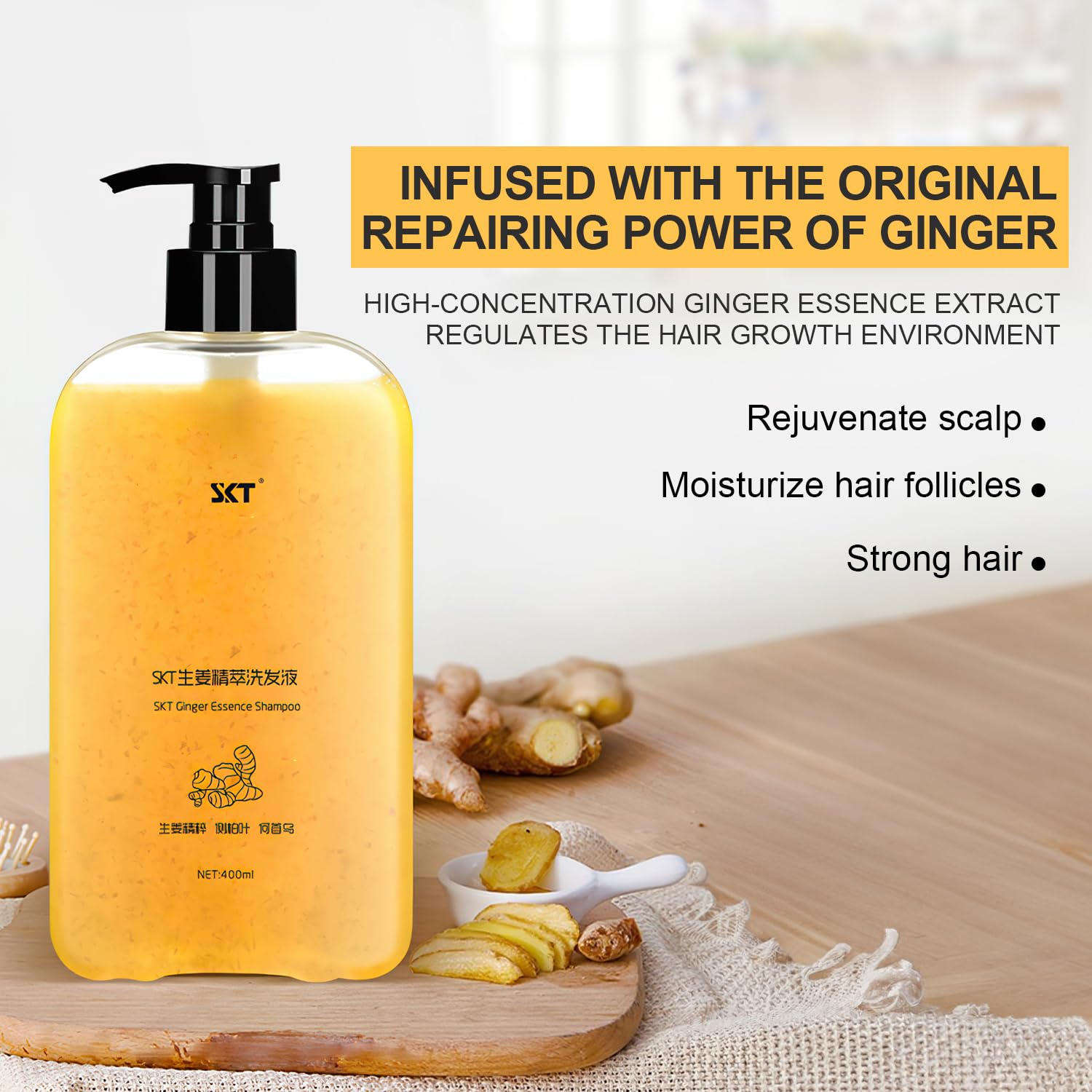 Natural Ginger Extract Anti Hair Loss Shampoo for Hair Regrowth & Thickening - 400ml Volumizing Shampoo for Men & Women | Promotes Longer, Healthier Hair | Ideal for Daily Use & Scalp Care